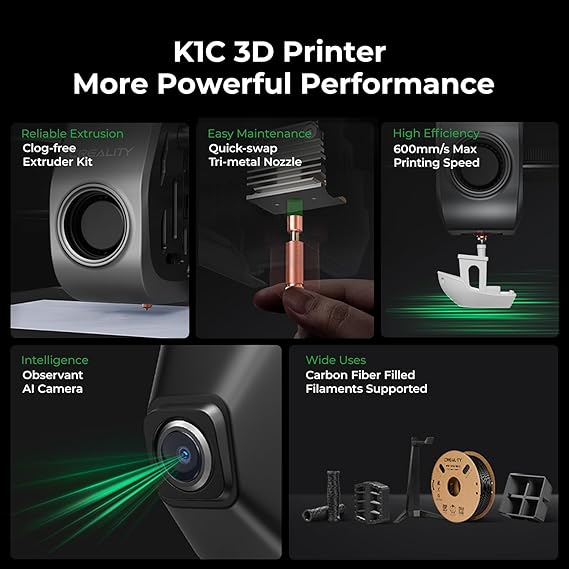 Creality K1C 3D Printer Bundle with Quick-Swap Nozzle Kit 0.4mm, 0.6mm, 0.8mm(4PCS)