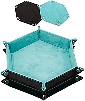 Vista 1 de SIQUK Bandeja de dados de piel sintética, plegable, hexagonal, para juegos de dados como RPG, DND y otros juegos de mesa (azul claro, negro)
