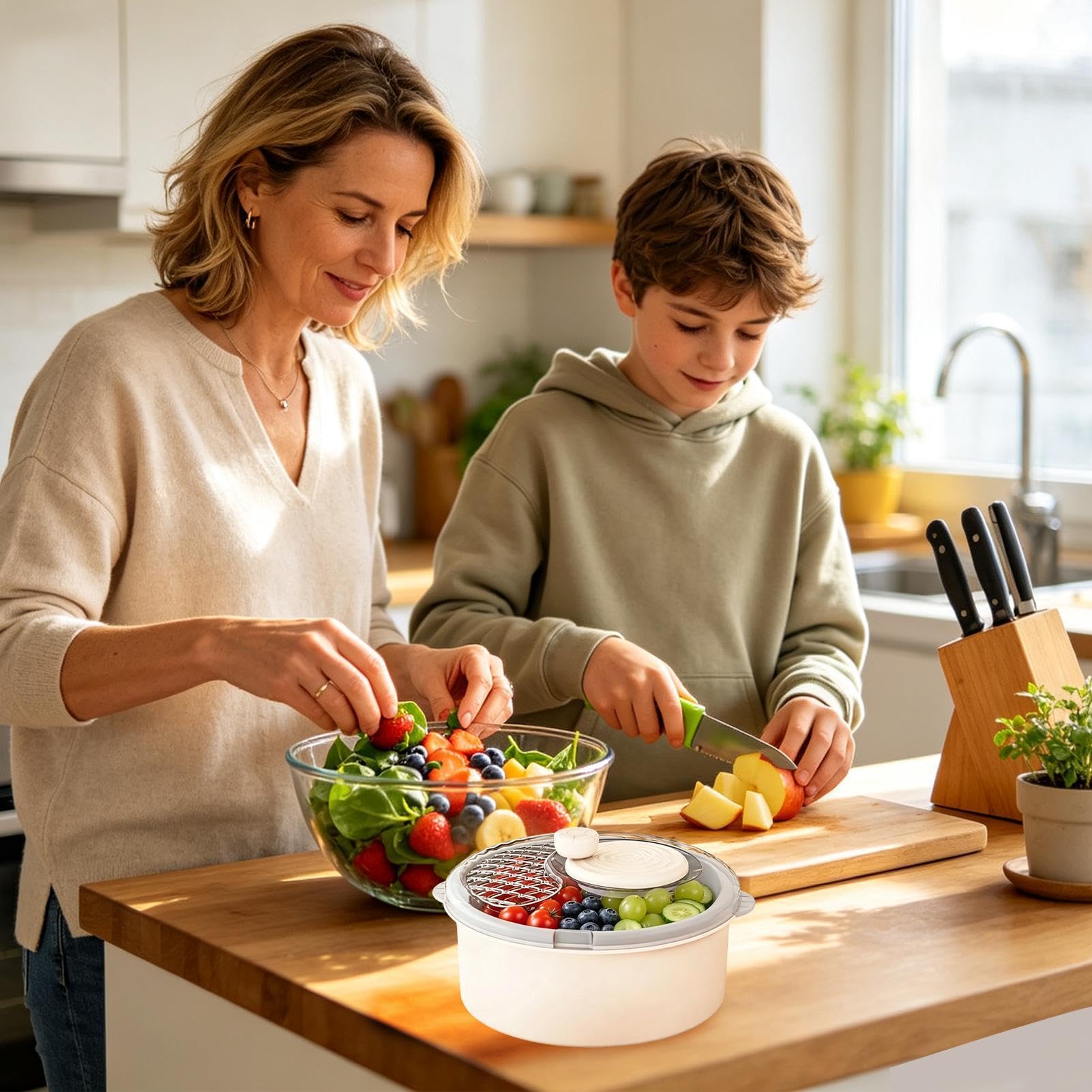 Gran centrifugadora de ensaladas Purificador multiusos, limpieza manual y | Limpiador Alimenticio y Secador de Ensaladas Para Productos, Bayas, Lechuga, Hogar, Cocina Y