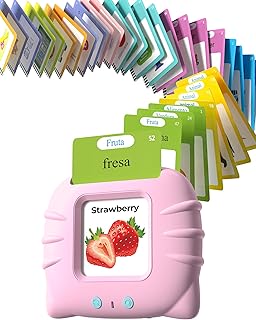 Bilingual Pink Spanish and English Talking Flash Cards, Pocket Speech Therapy Tools with 512 Words, Montessori Language Learning and Autism Aids, Children's Sensory Learning Kits