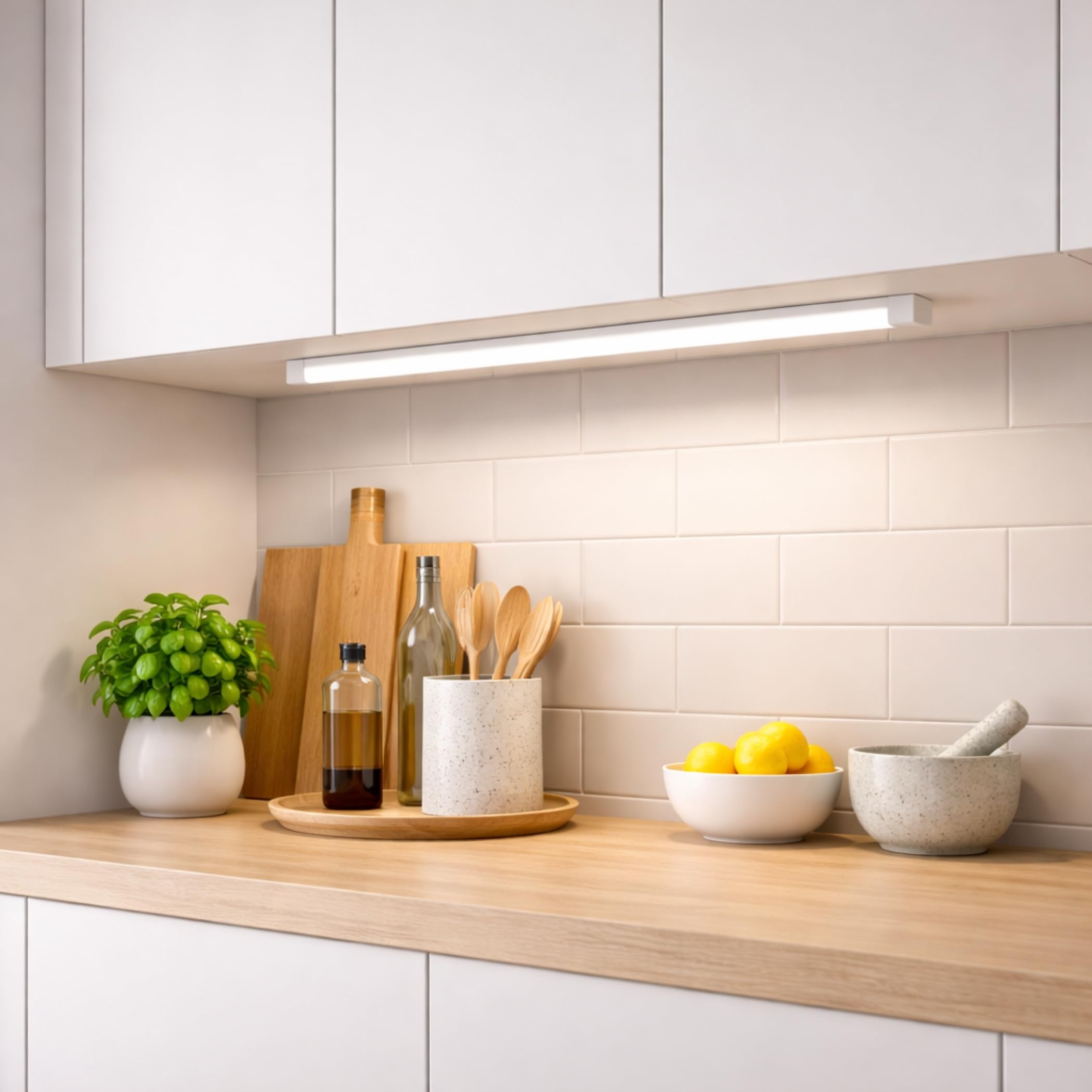 SEBSON Réglette LED sous Meuble Cuisine 60cm avec Prise et Interrupteur, Blanc Neutre 4000K 9W 1400lm, Barre LED 230V, Lampe de Cuisine 570x30x22mm