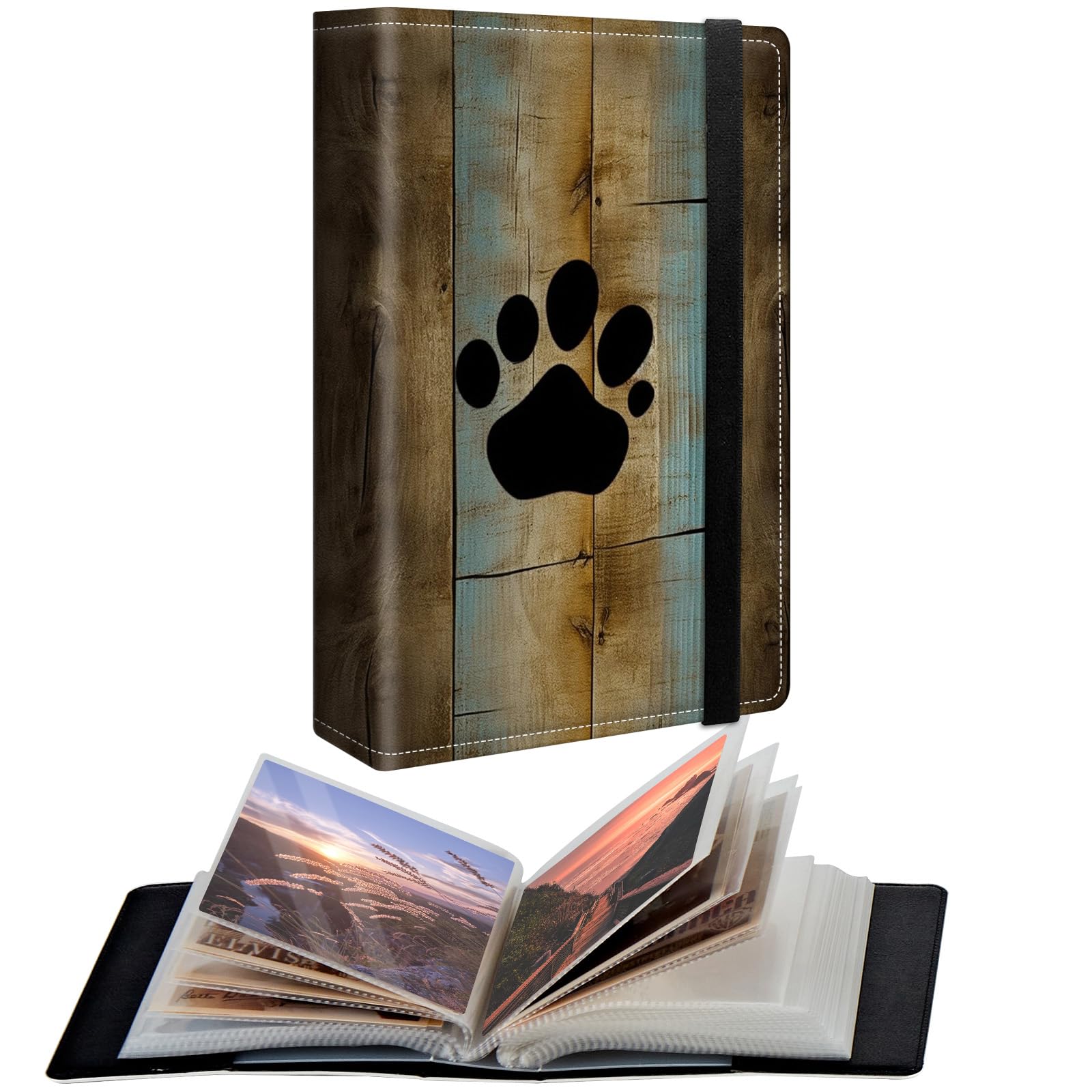 CGFGHHUY Small Photo Album 4x6 inch PU Leather Cover Photo Albums with 120 Photos Transparent Inner Pockets and Elastic Band Design Cute Photo Albums for Family Anniversary Wedding,Watercolor Dog Paw