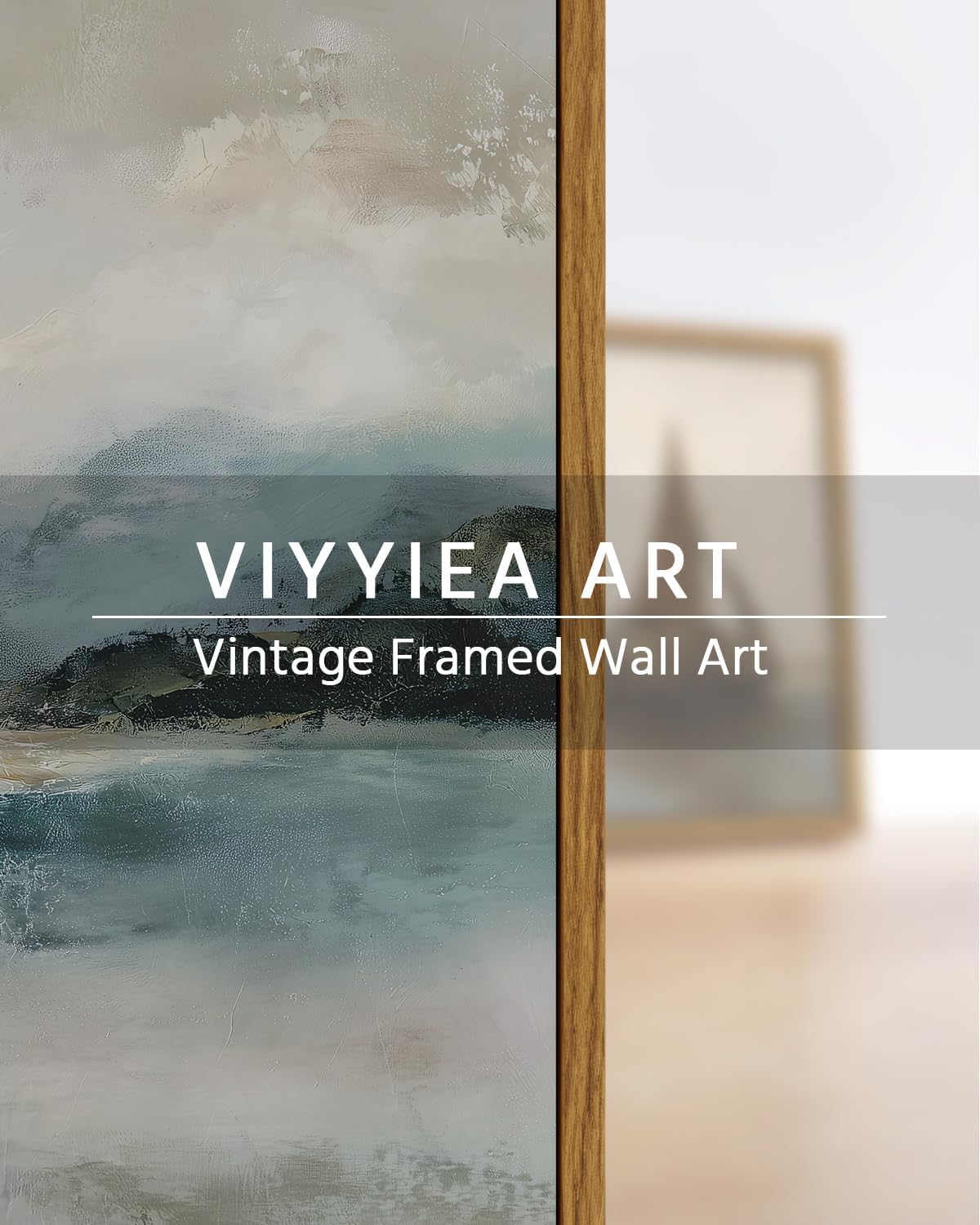 VIYYIEA Large Framed Canvas Wall Art, 24x36 Inch Abstract Coastal Landscape Art Print, Soft Blue and Green Neutral Ocean Wall Decor for Living Room Bedroom Home Office