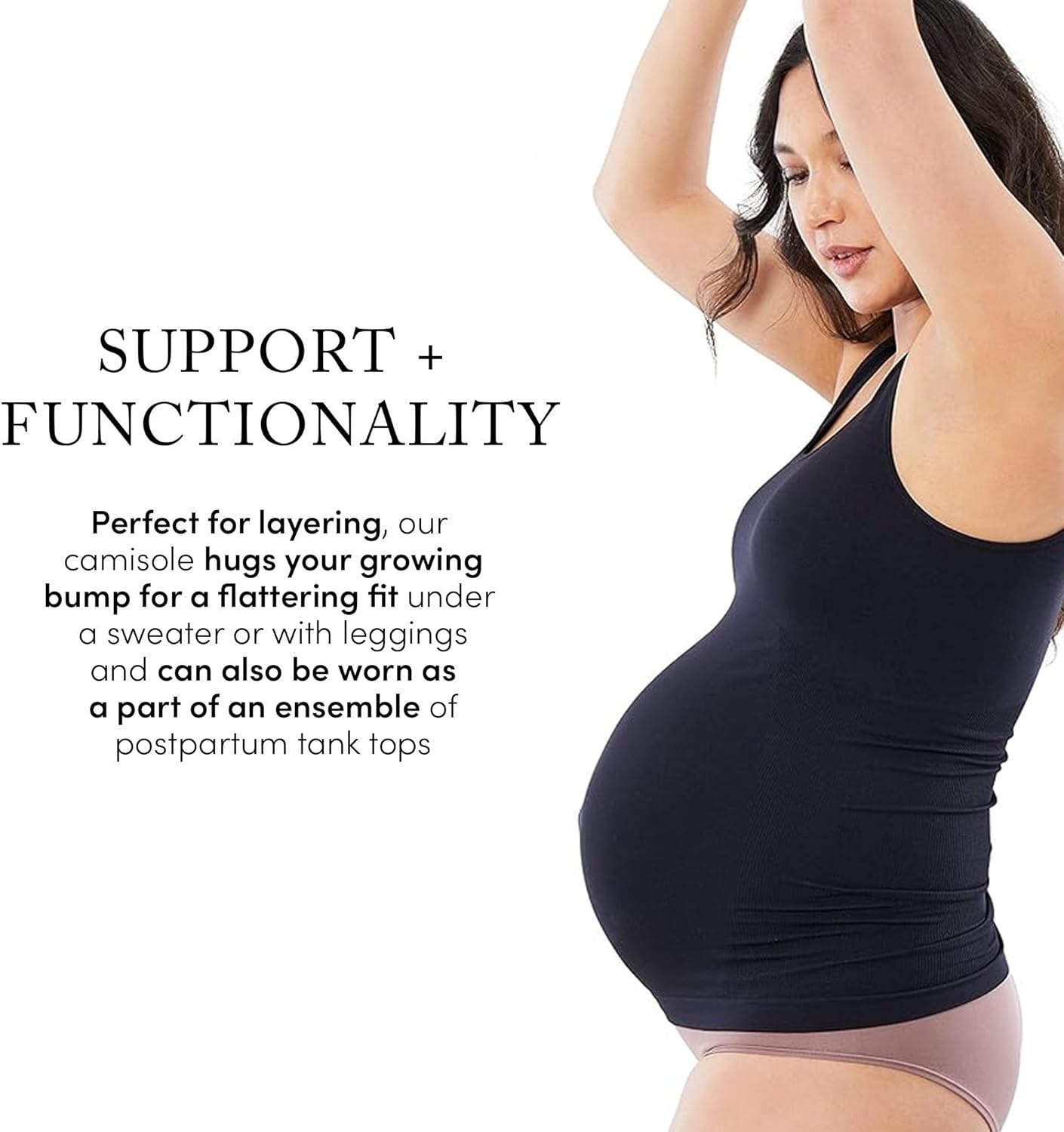 Ingrid & Isabel Basics - Belly Support Maternity Cami - Black Maternity Camisole Black - Image 4