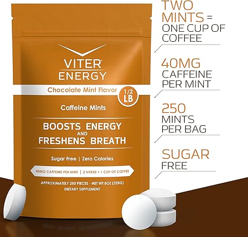 Miniatura 2 de Viter Energy Mentas de cafeína de 40 mg, sin azúcar, vitaminas B, veganas, aumenta el enfoque de alerta energizado rápido, píldoras de suplemento