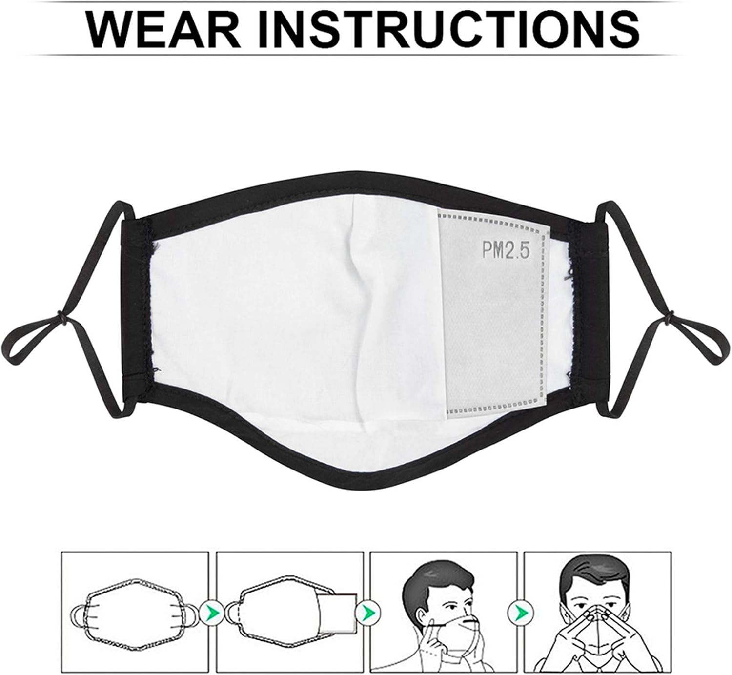 3PCS Washable Reusable Cotton Mouth Half Face with Filter Adjustable Ear Loops for Women Men