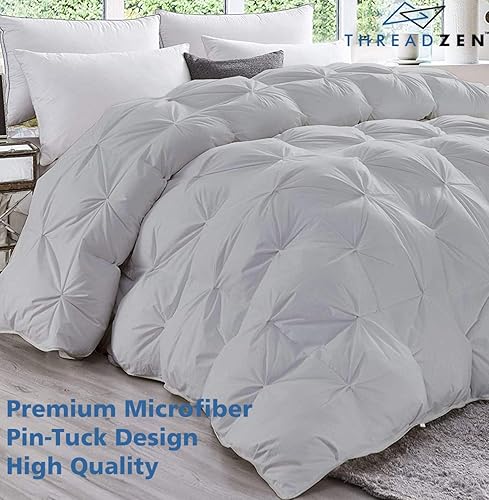Miniatura 4 de THREADZEN Edredón plisado de gran tamaño King para todas las estaciones, alternativo al plumón, tamaño extra grande, 1 pieza con 8 pestañas y