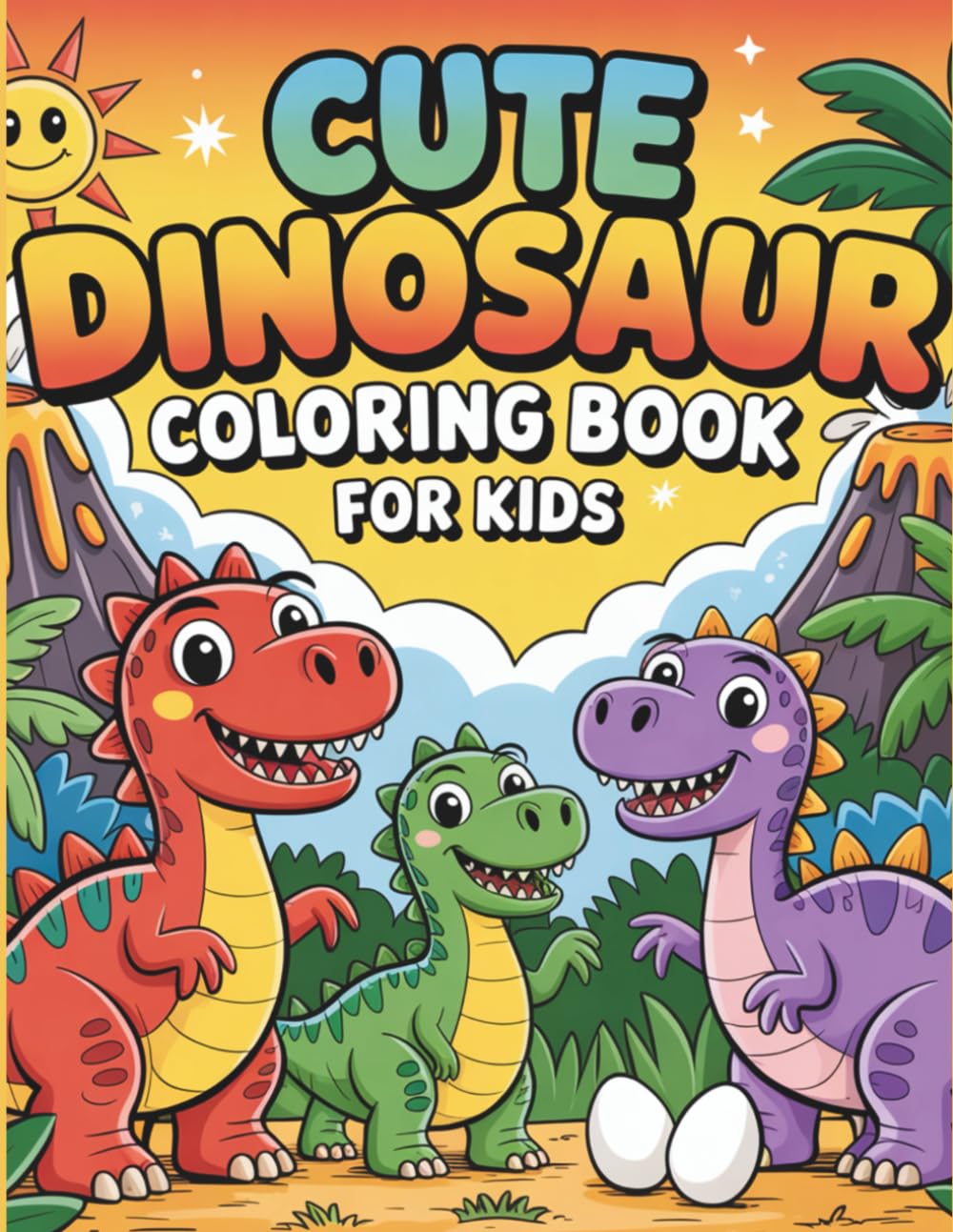 Cute Dinosaur Coloring Book for Kids: Fun & Easy Bold and Large Dinosaur Coloring Pages for Kids Ages 3–8 | Cute Prehistoric Scenes to Spark Creativity, Improve Focus & Build Fine Motor Skills