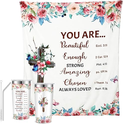 Abbylike 3 piezas de regalos religiosos para mujeres, regalos cristianos para mujeres, vaso cristiano de 20 onzas, 50 x 60 pulgadas, manta de lona,