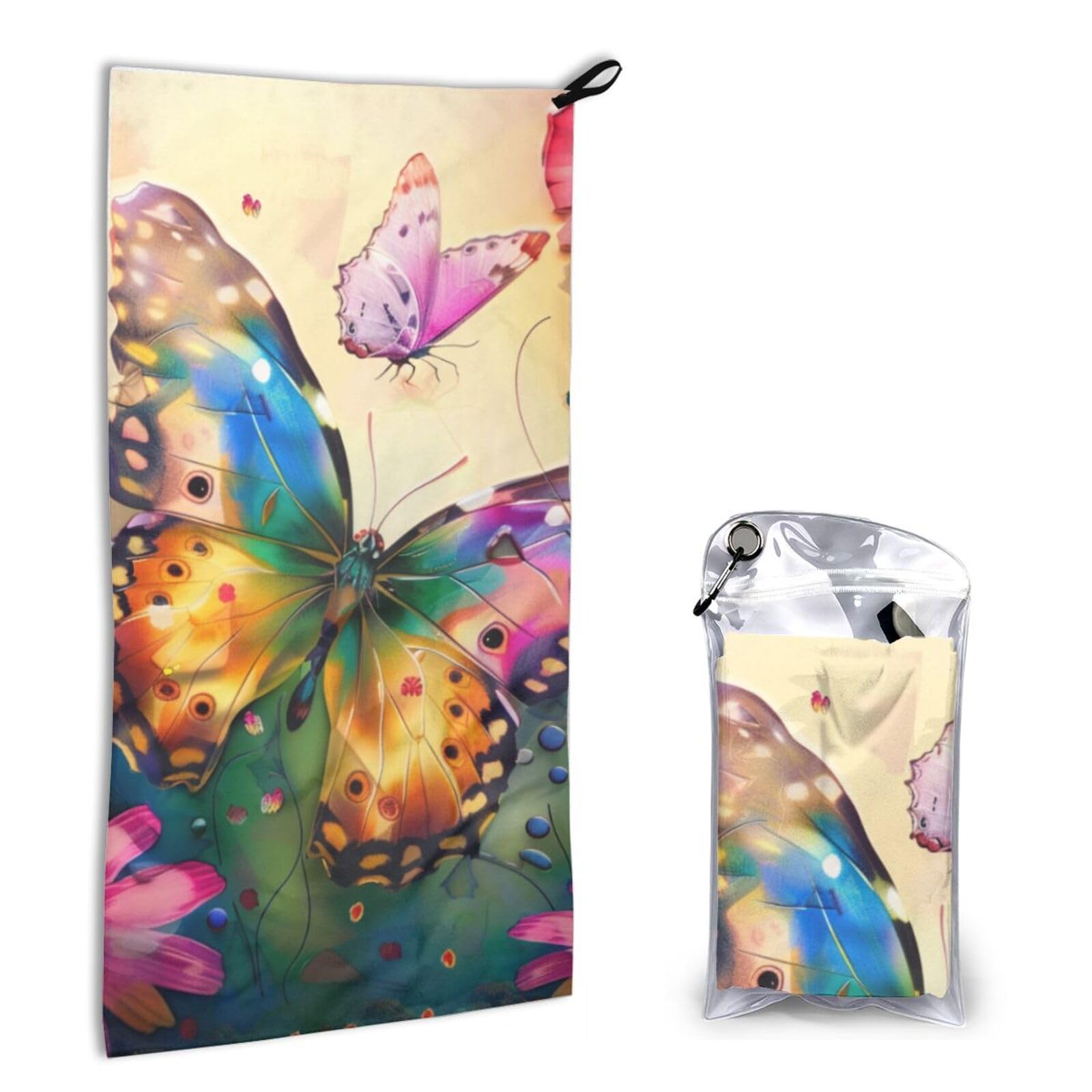 BWWHCCTI Quick Dry Hand Towel With Bag - Beautiful Butterfly Printed Super Absorbent Face Cloth Microfiber Travel Sports Towels 40x80cm