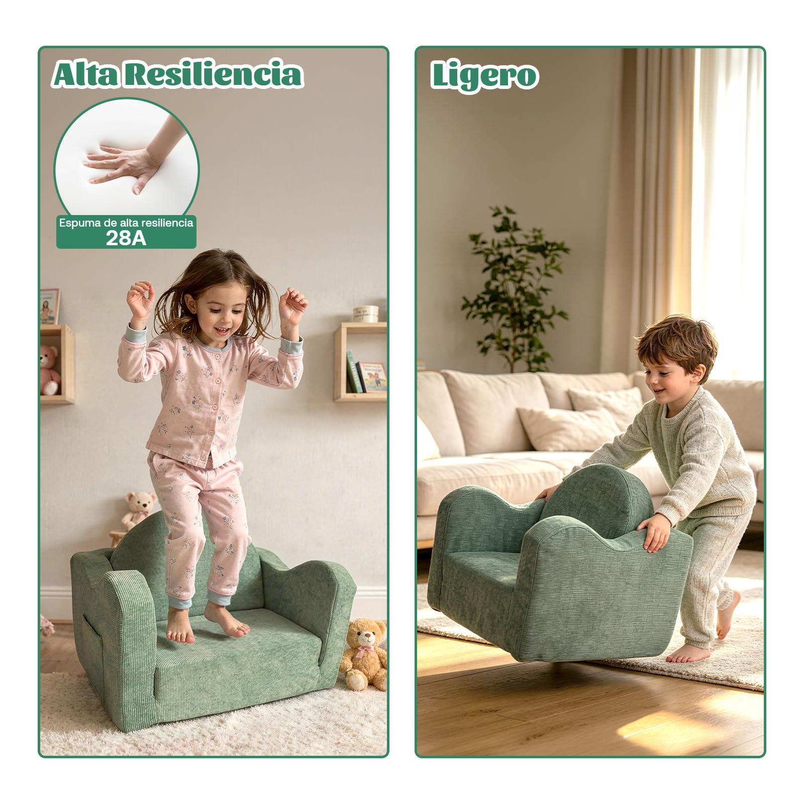 2 in 1 Sofa Infantil Plegable - Sillon Bebe para Niños 1 2 3 Años