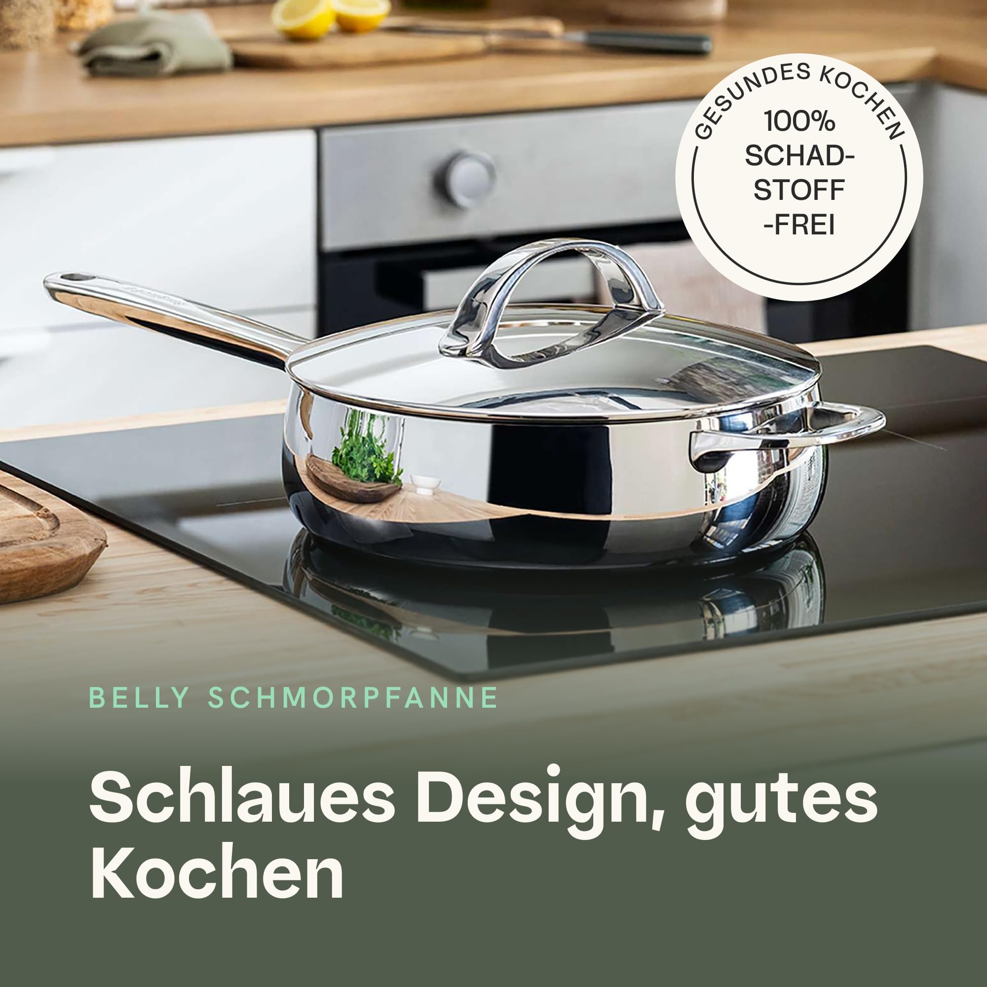 Berghoff Home Sautépfanne (24cm)– Schmorpfanne mit Deckel – Kochtopf für alle Herdarten inkl. Induktion – Kasserolle - spülmaschinengeeignet & Ofenfest