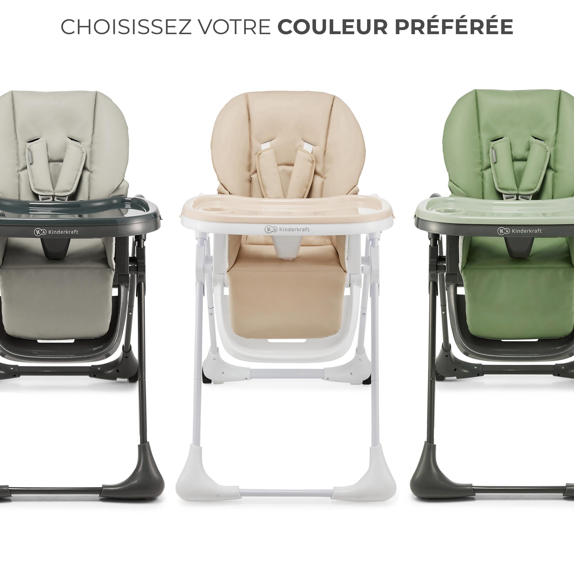 Kinderkraft TUMMIE Chaise Haute 2 en 1, pour Bébé Ergonomique, Confortable, Inclinable, Pliable, avec Hauteur Réglable, Repose-Pieds, Plateau Amovible, pour Tout-Petit, avec jouets, Beige