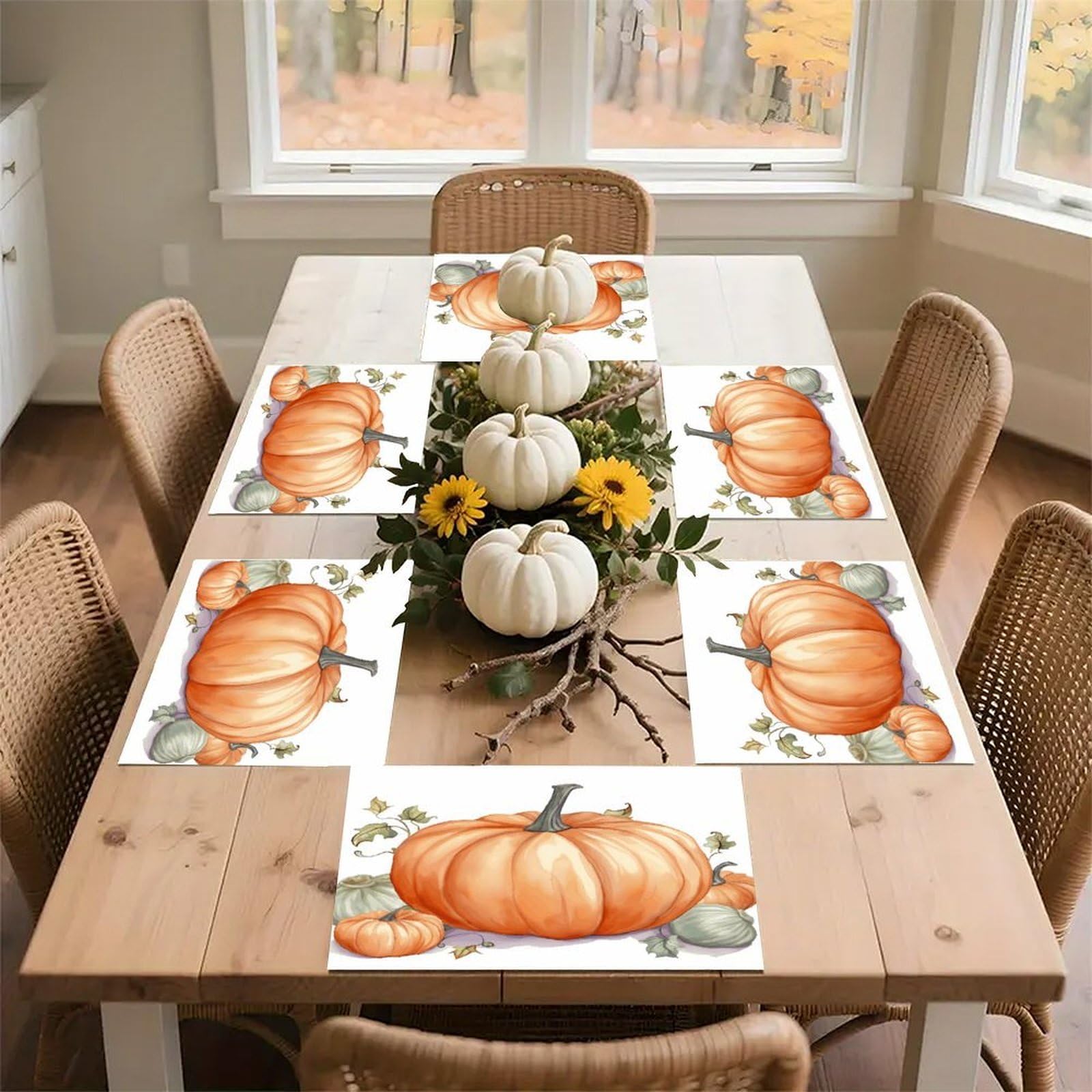 Fall Watercolor Pumpkins Placemats Non-Slip Heat Resistant Table Mats Flax Washable Cloth Place Mats Easy to Clean Premium Placemat for Kitchen Dining Table Decor Party Outdoor