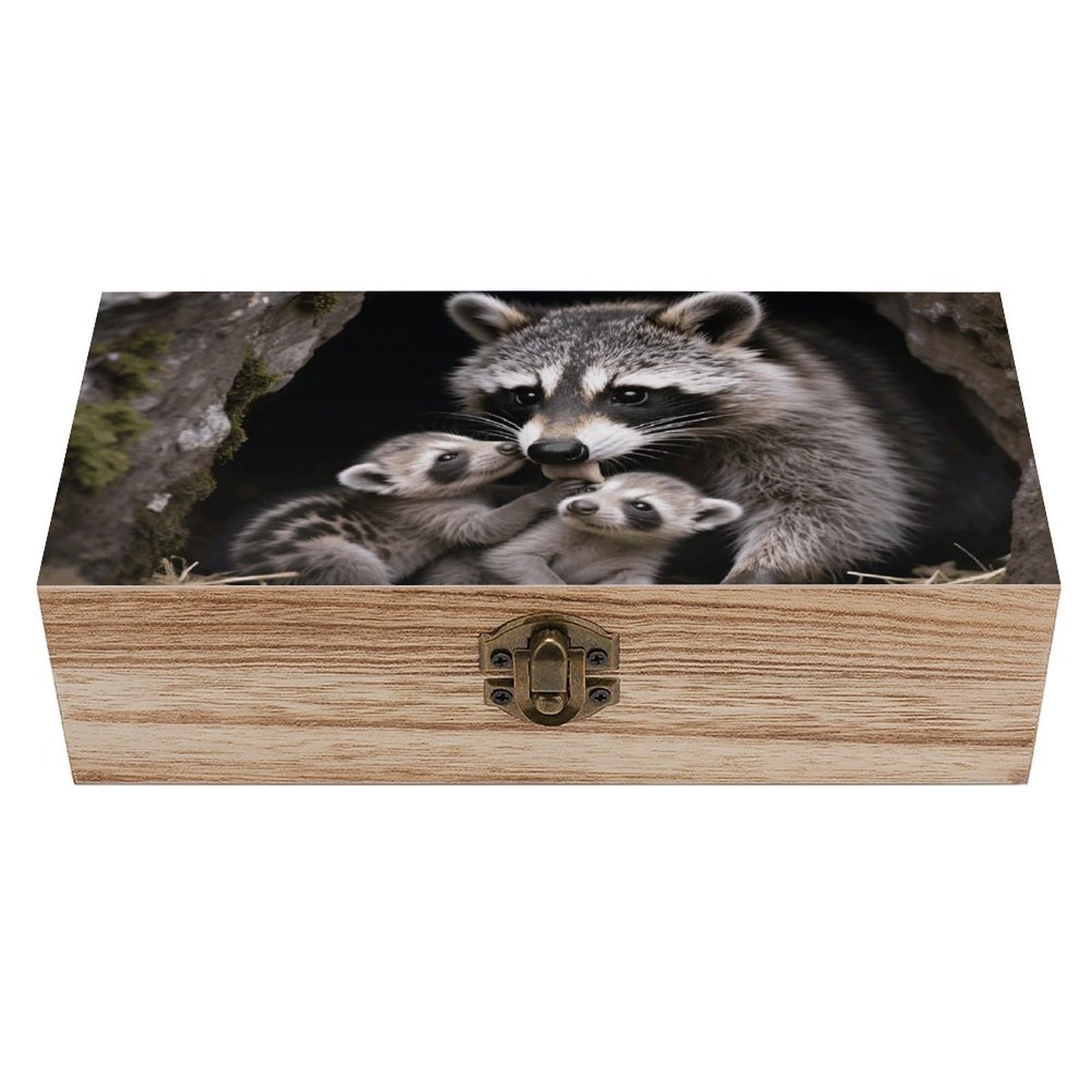 FodPand Decorative Keepsake Box Wooden Storage Boxes with Hinged Lid Handmade Raccoons Wood Organizer Memory Treasure Box for Jewelry Craft Card Photo Storage Wedding Bridal Shower Gifts