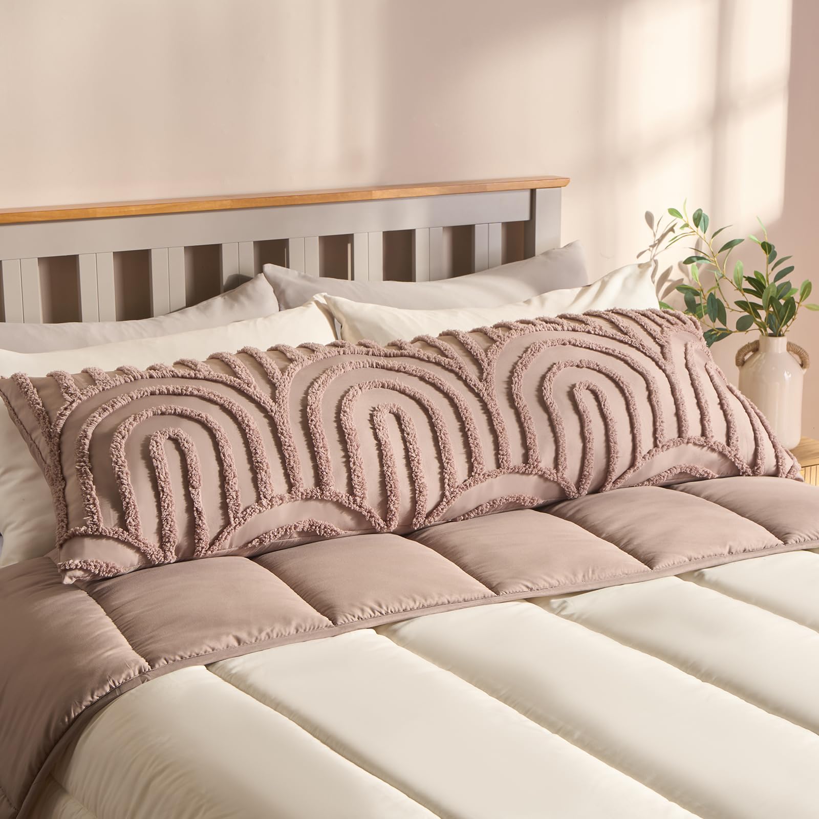 Ohs Women's Natural Tufted Arches Bolster Pillow, Full Body Pillow Soft Hollowfibre Soft Cosy Pregnancy Pillows For Maternity Support & Side Sleeper Comfy Cuddle Cushion, 135 X 45Cm