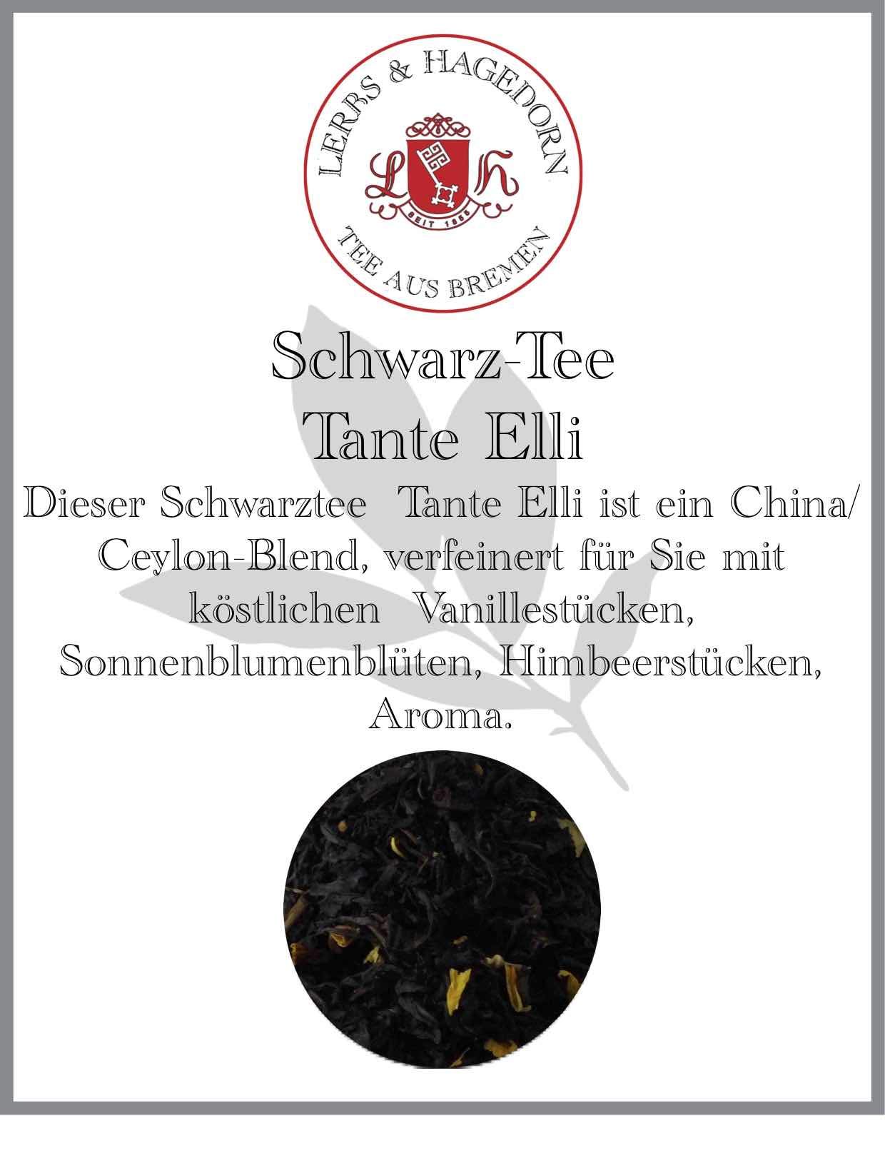 Lerbs & Hagedorn, Schwarz Tee Tante Elli| Voller Vanille und Himbeeren Geschmack 1.5kg (ca. 122 Liter) Ceylon Tee mit Vanille und Himbeerstücken