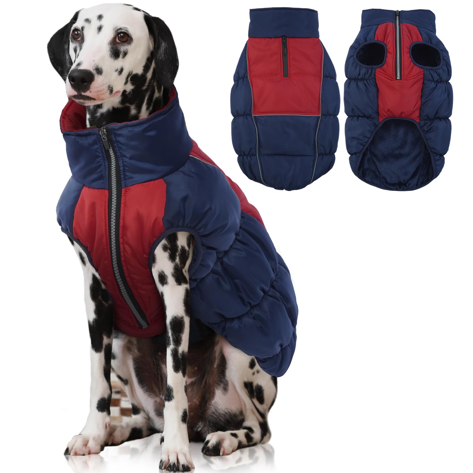 IECOii XL Dog Coat,Dog Coats For Large Dogs Winter Waterproof,Extra Warm Xlarge Doggy Coat Reflective Dogs Fleece Vest,Pet Snowsuit With Zipper Closure,Turtleneck Pet Winter Coats With Harness Hole,XL