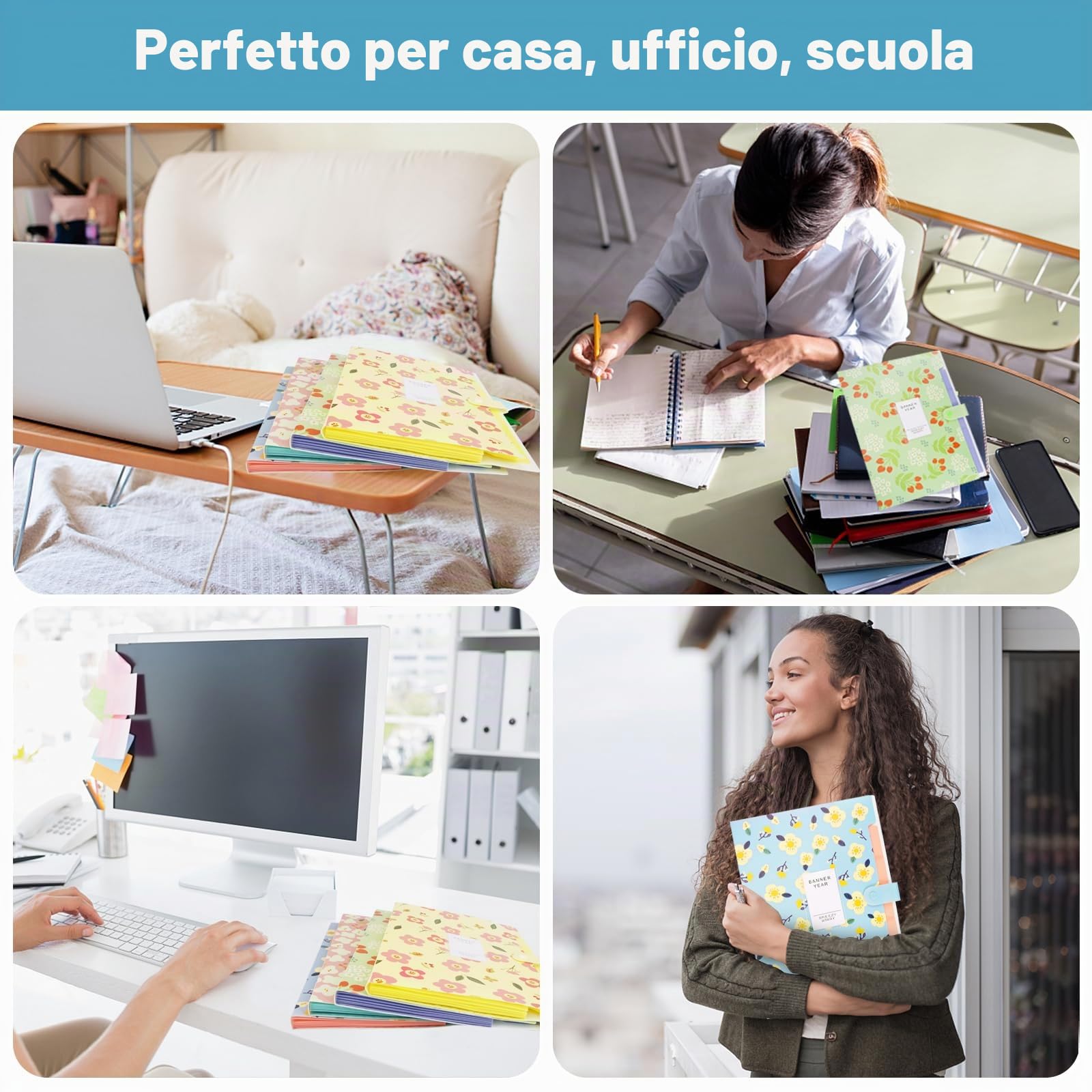 4 Pezzi Cartelline Portadocumenti A4, Porta Documenti A4 con 6 Tasche, Motivo Floreale Organizer Documenti, Cartellina Portadocumenti Espandibile con Chiusura, per Ufficio, Casa, Scuola | Cartella per compiti in formato A4, con divisori, per casa, scuola,