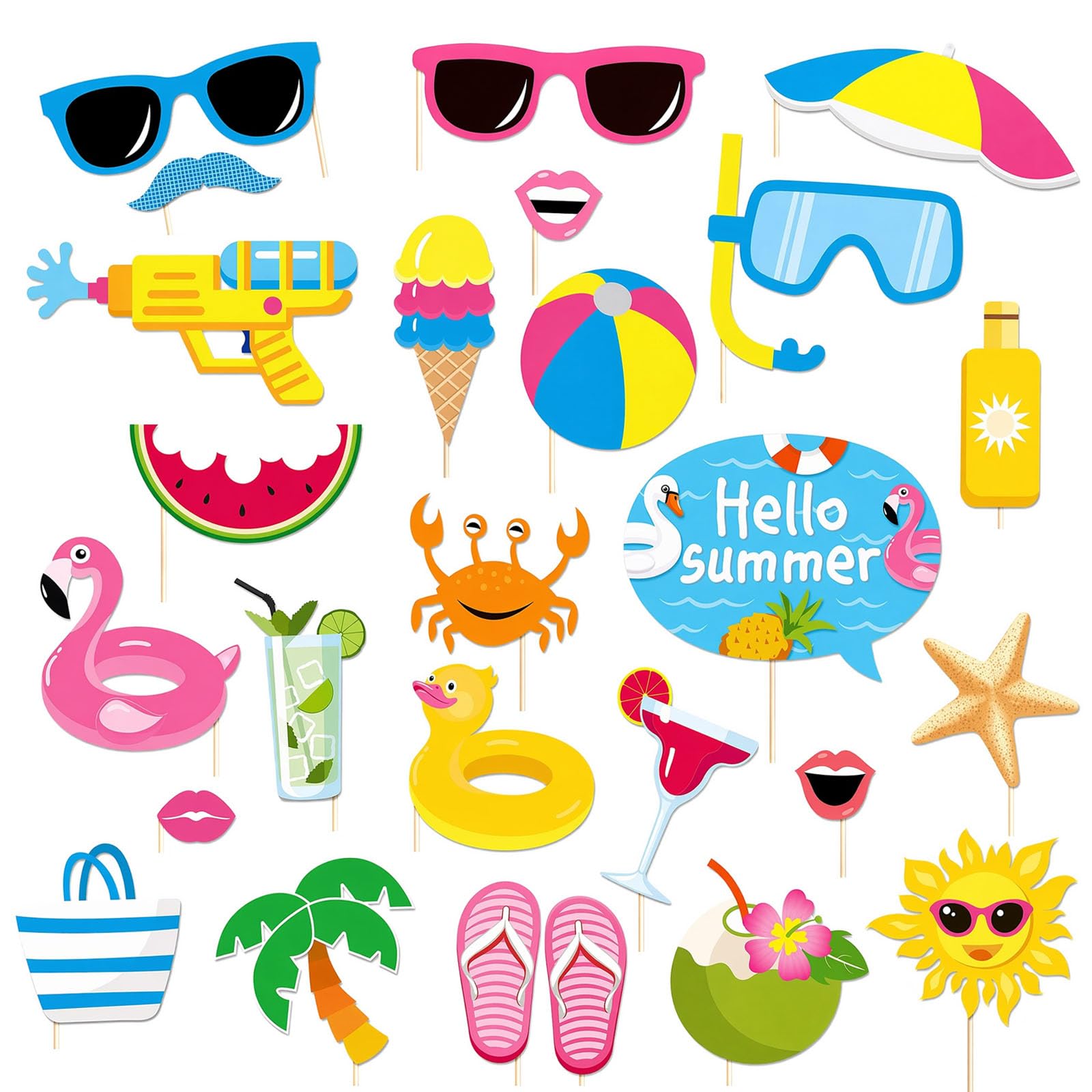 25pcs summer party photo props, hawaii photo props beach party decorations