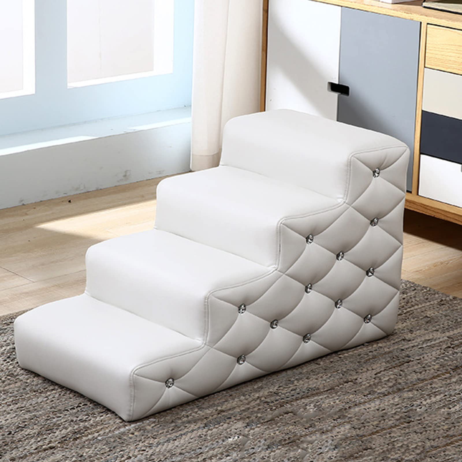 Escalera para Perros Mascota Rampa Escalones Para Perros Para Cama Blanco, Cuero 2 3 4 Tier Rampas Y Escaleras Para Mascotas Para Perros Grandes Medianos Pequeños Gatos, 40 Cm De Ancho Escalera Para A