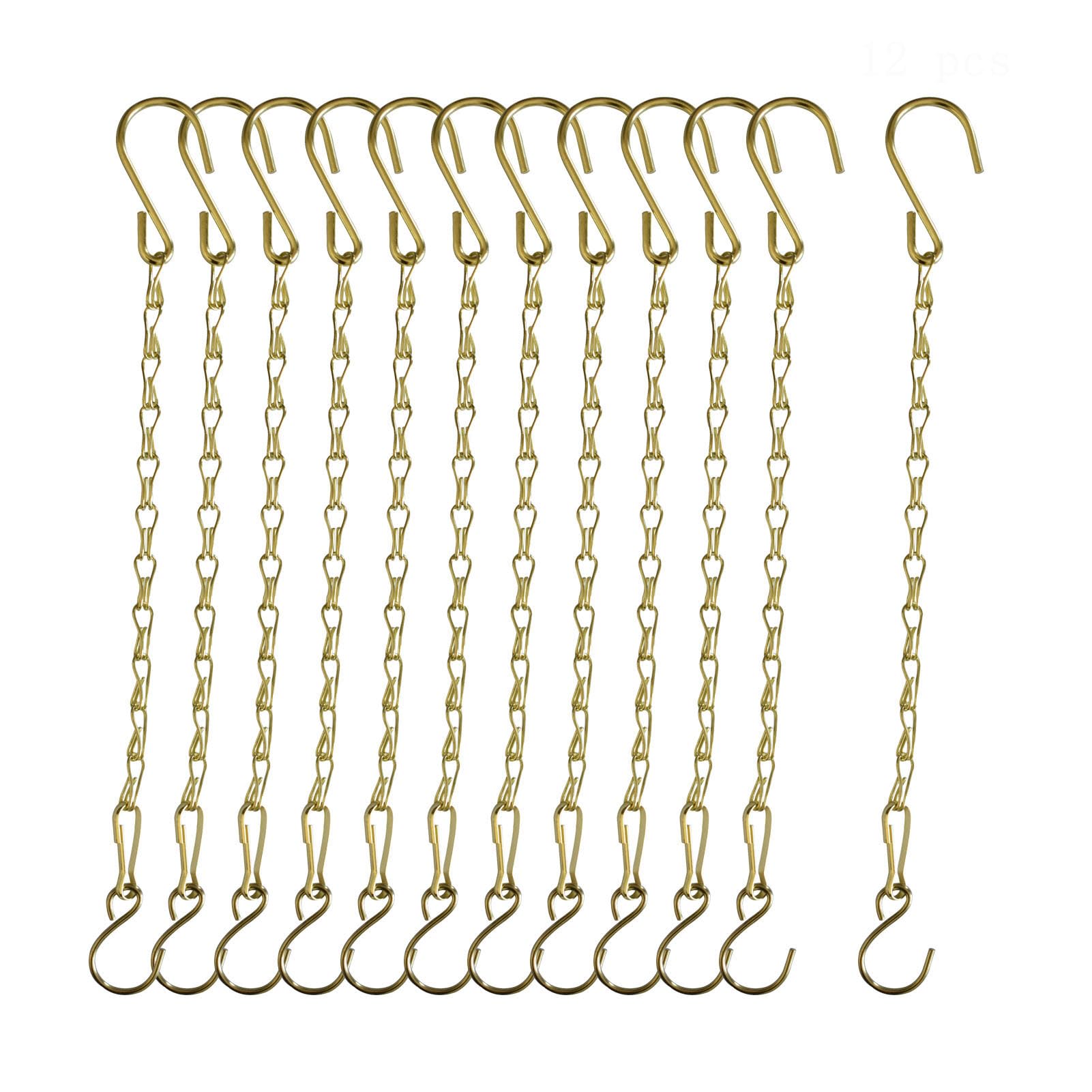 Sersberg Chain for Hanging Plants,11 Inch Gold Hanging Chain, Small Hanging Basket Chain Kits with Hooks for Bird Feeder Hanging Basket Extender Porch Wind Chime (Gold, 11 Inch-12PCS)