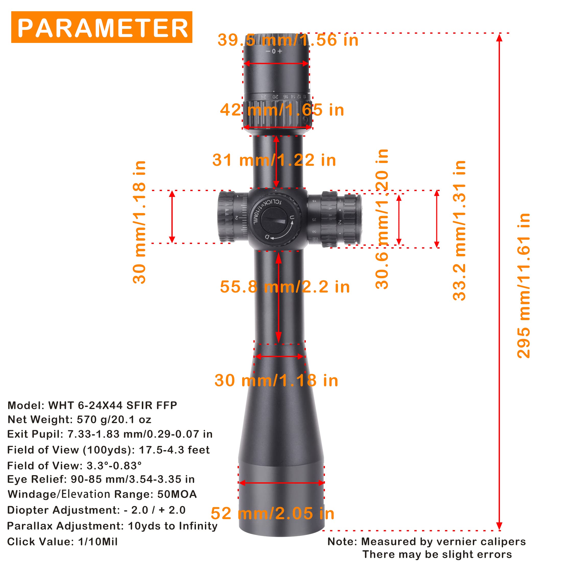WestHunter Optics Lunette de Visée Compacte WHT SFIR FFP 1/10 MIL 30mm Réticule Gravé Illumination Rouge