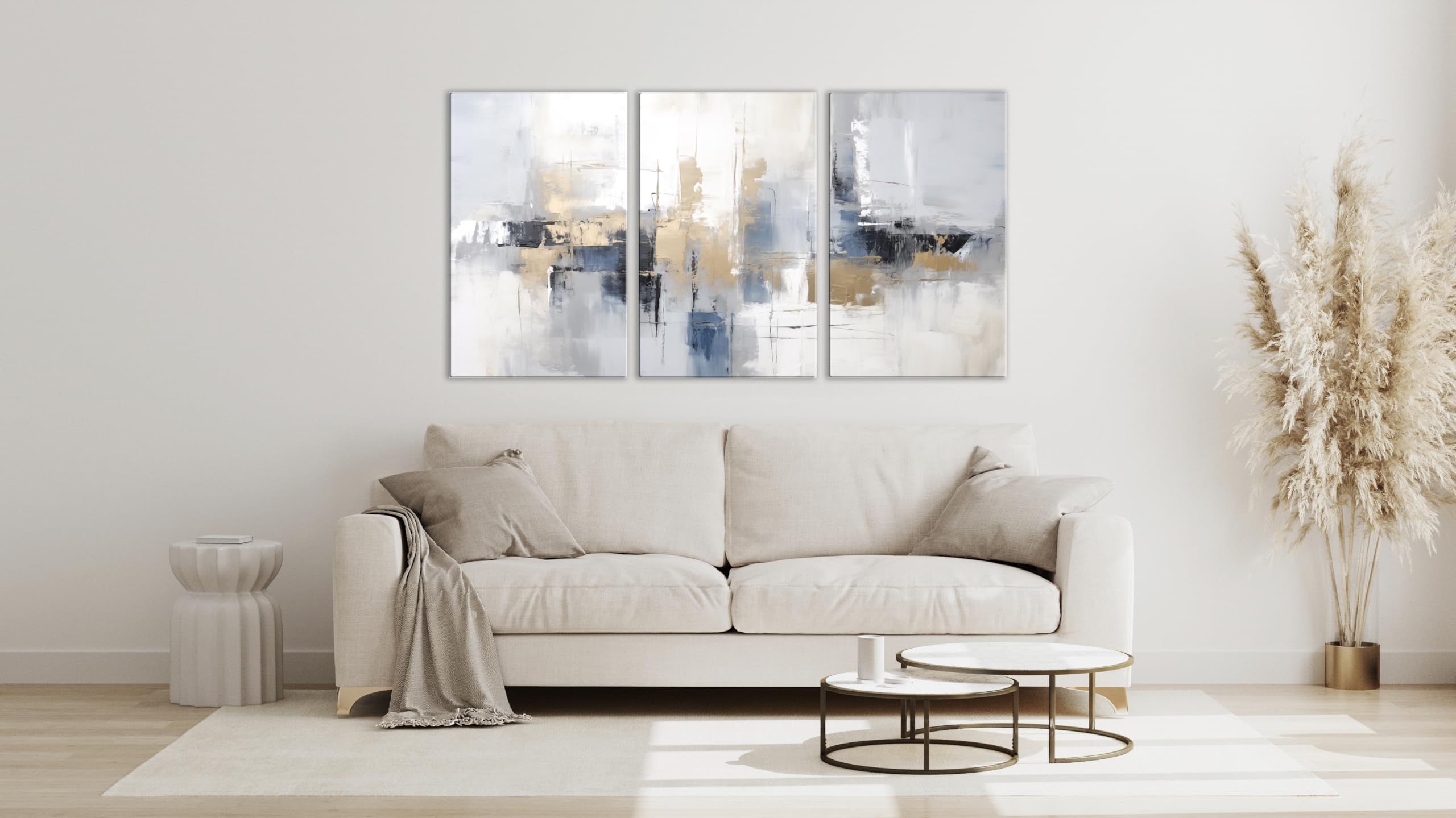 INTELIENZOS Tres cuadros modernos para decoracion de salon 120x61cm, 3 lienzos de Océano, estilo abstracto, Abs 4