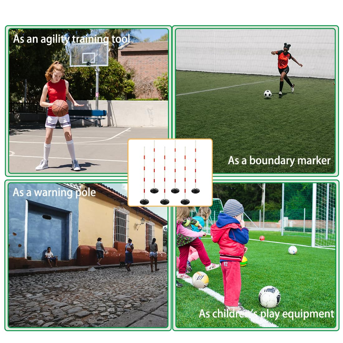 Rot-weißes Fußball-Agility-Stangen-Set, Gummi-Basis, Dribbling Stick, Verkehrswarnschild, Stange, multifunktionale Trainingsstange