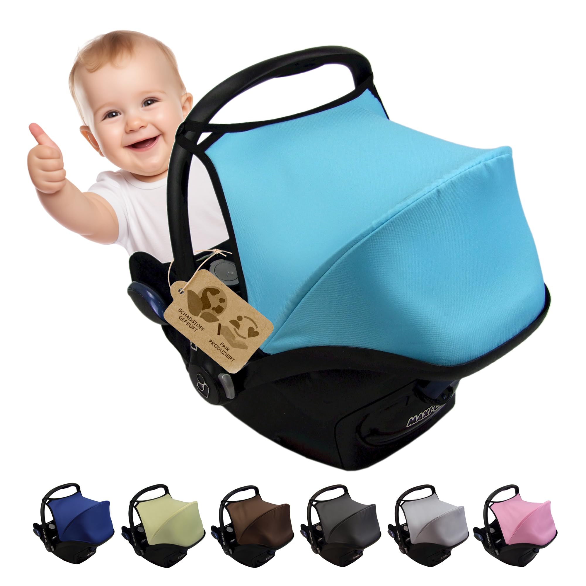 Sonnenverdeck Sonnendach [Sonnenschutz für Babyschale] kompatibel mit Maxi Cosi Cabrio Fix Gruppe 0 + GP (türkis)
