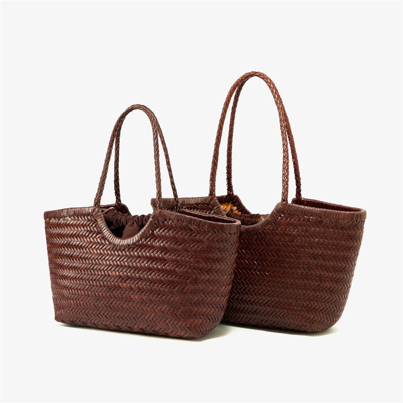 Geflochtene Tasche Leder Leder Handgewebte Einkaufstasche Damen Shopping Große Kapazität Schulter Design Gemüsekorb Einkaufen