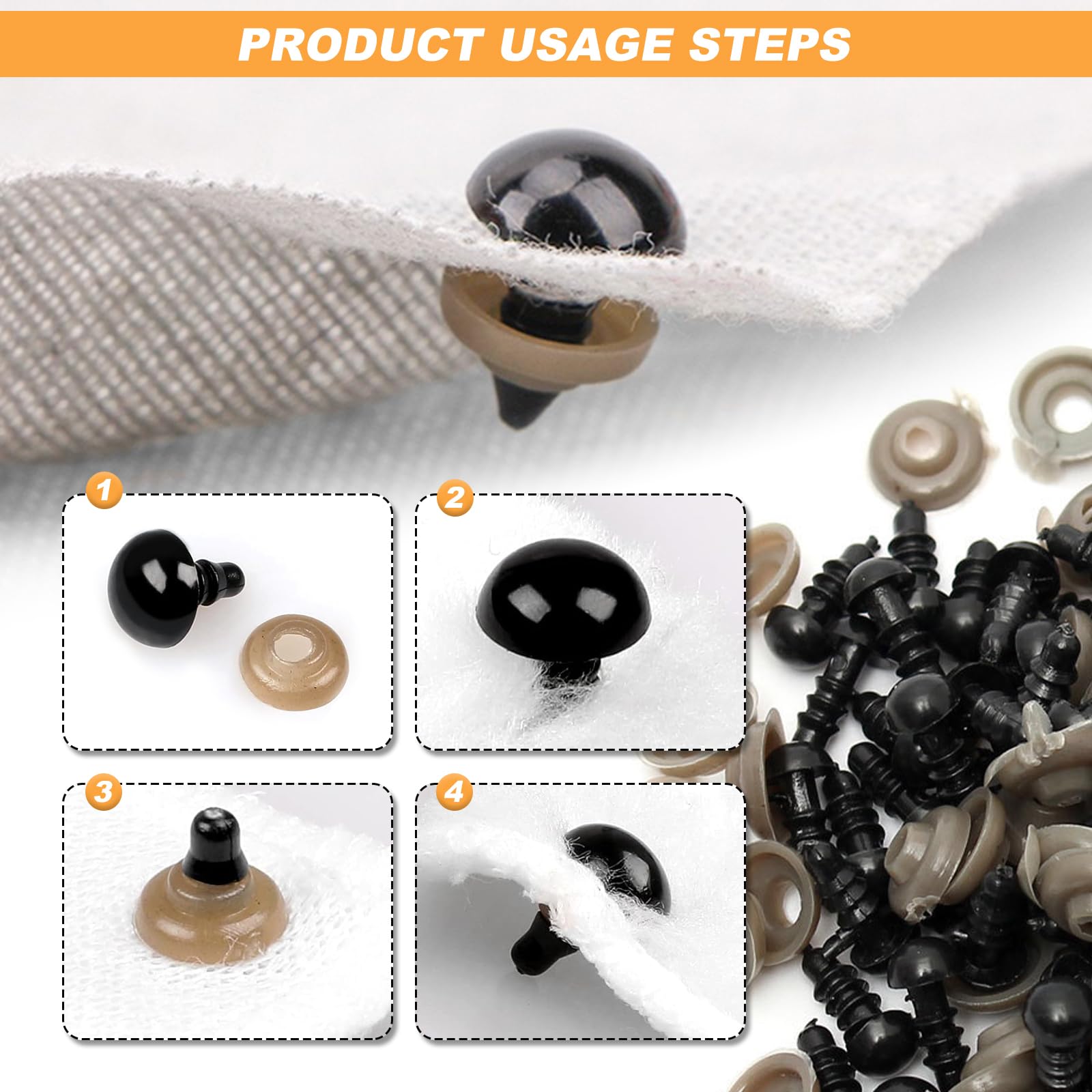 HONQX Safety Eyes for Crochet Toys 400 pcs 5-12mm Safety Crochet Craft Eyes with Washer Black Plastic Doll Eye for Stuffed Toy Making - Image 3
