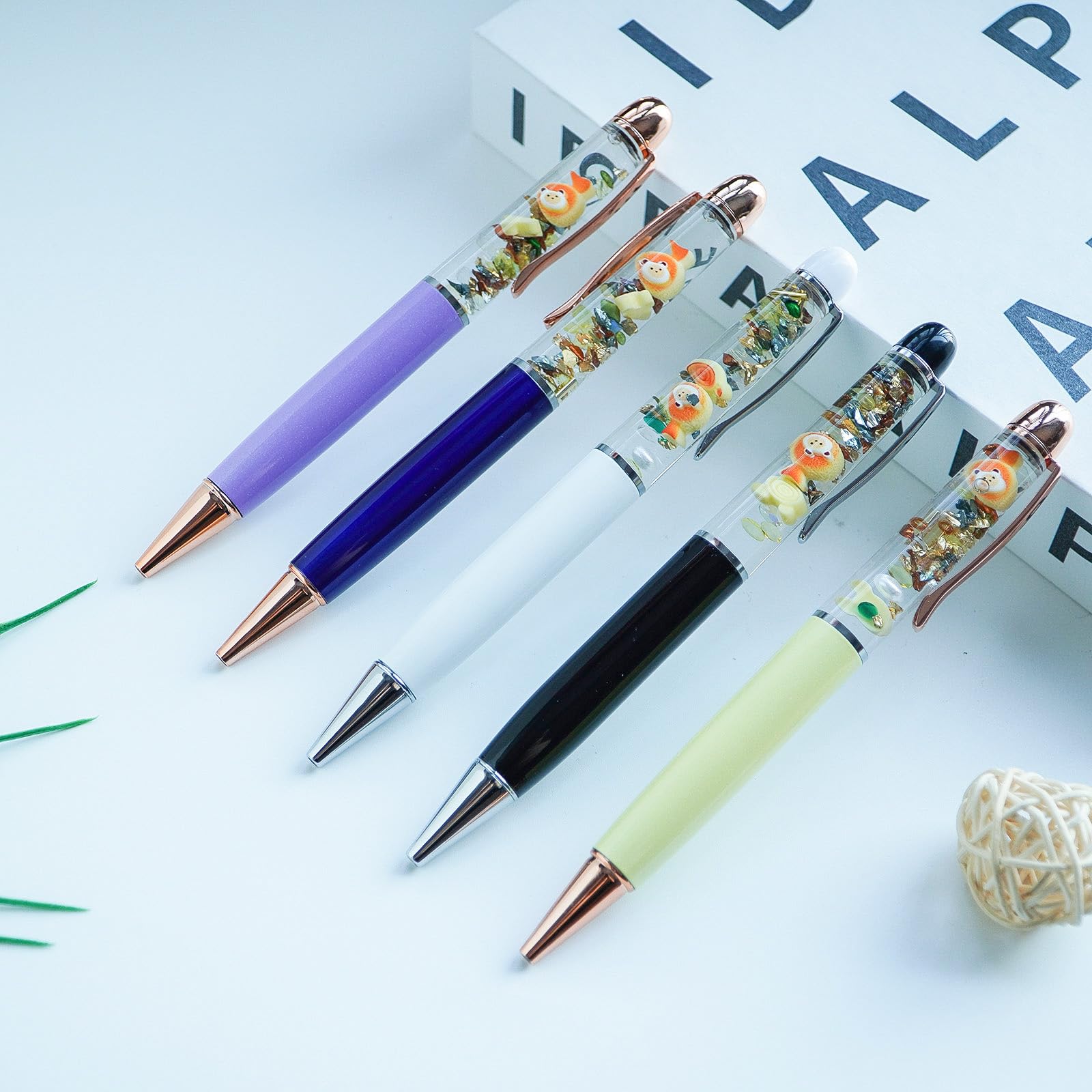 Sikyby Bread In Fish Bear Head Shape Cute 3D Floater Liquid Writing Journaling Office Pen Unique Gifts Set of 5 Pens - Image 2