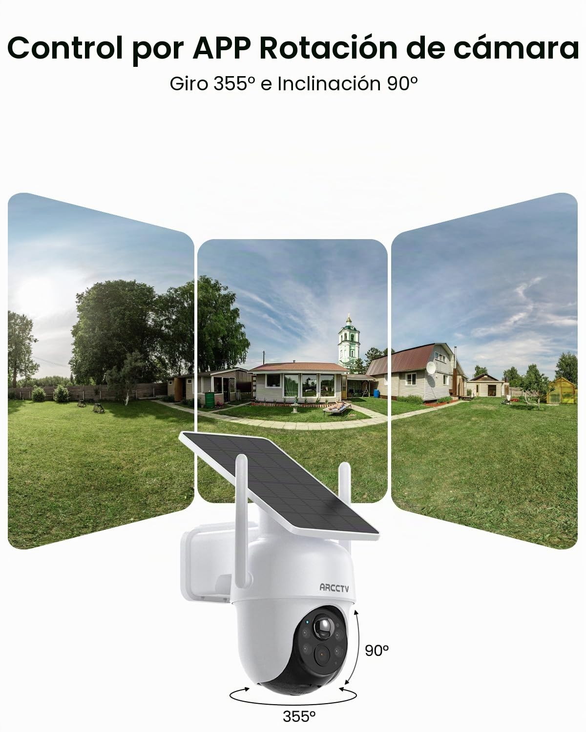 ARCCTV Cámara Vigilancia Exterior, Camara 360 Grados, 4 Unidades | Sin Suscripción, 360° PTZ, 4 Pantallas en 1, Detección de Personas, Visión Nocturna a Todo Color, con Tarjeta SD Incluida