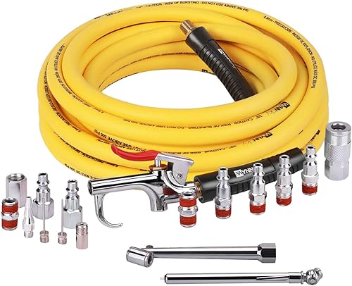 WYNNsky Kit de compresor de aire de 18 piezas, manguera híbrida de 3/8 pulgadas x 25 pies con roscas NPT M de 1/4, accesorios de conexión rápida,