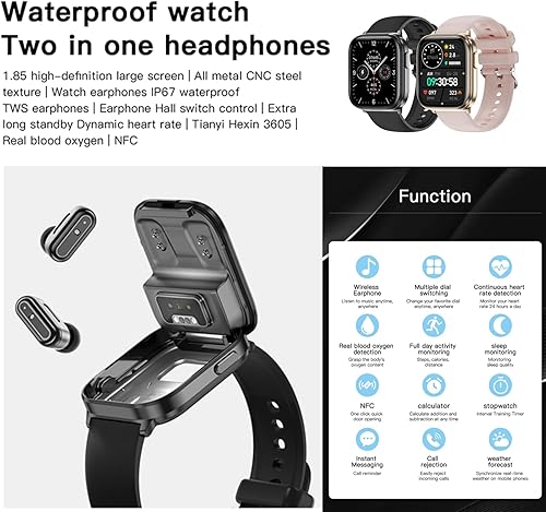 Vista 16 de N8 - Reloj inteligente 2 en 1 con audífonos, pulsera inteligente TWS, auriculares inalámbricos Bluetooth, combinación de llamadas Bluetooth