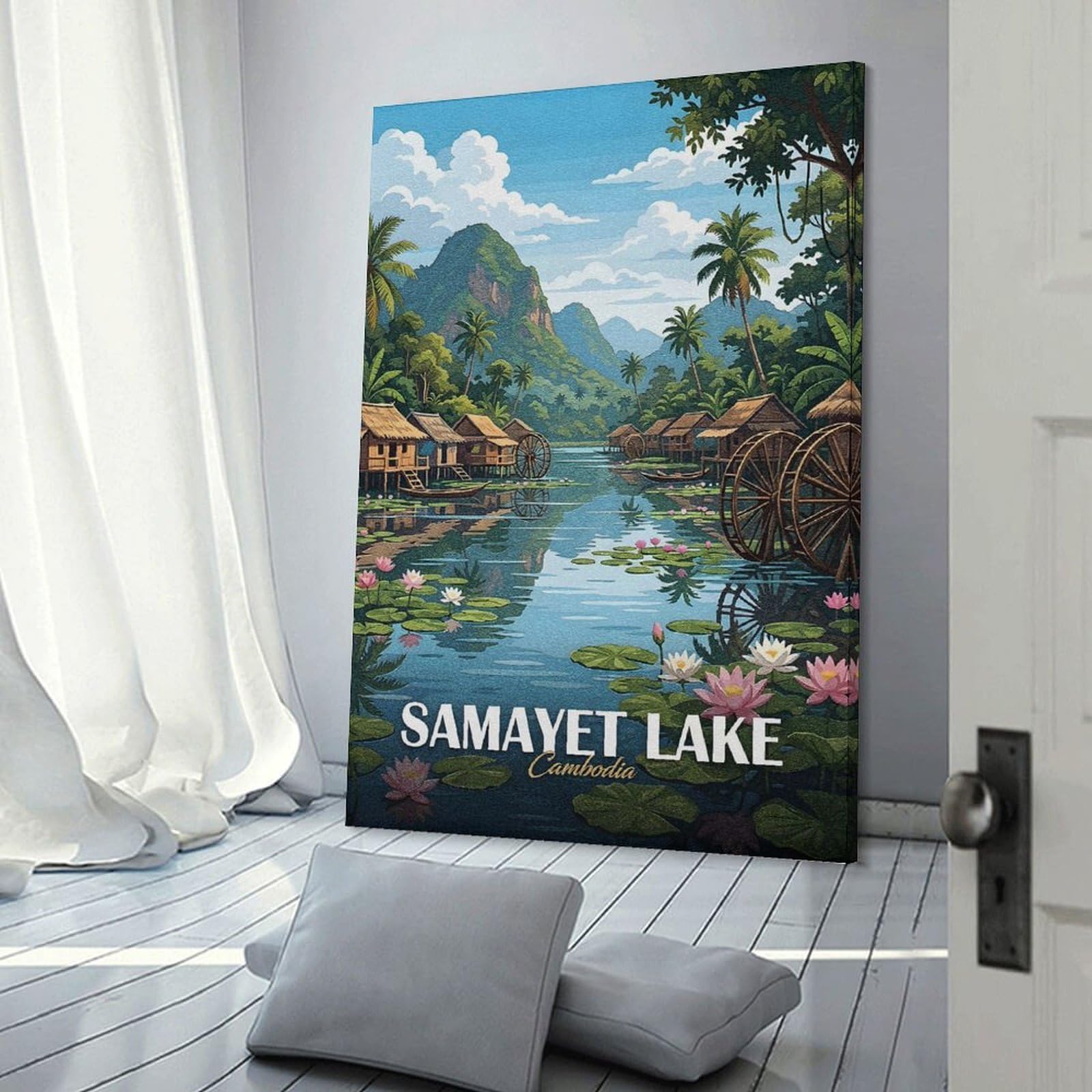 Junmoney Samayet Lake, Cambodia, Travel Wall Picture Print 12x18inch(30x45cm), for Lounge Decor, Offices Or Entryway Styling, A Flexible Wall Accent for Shared Spaces