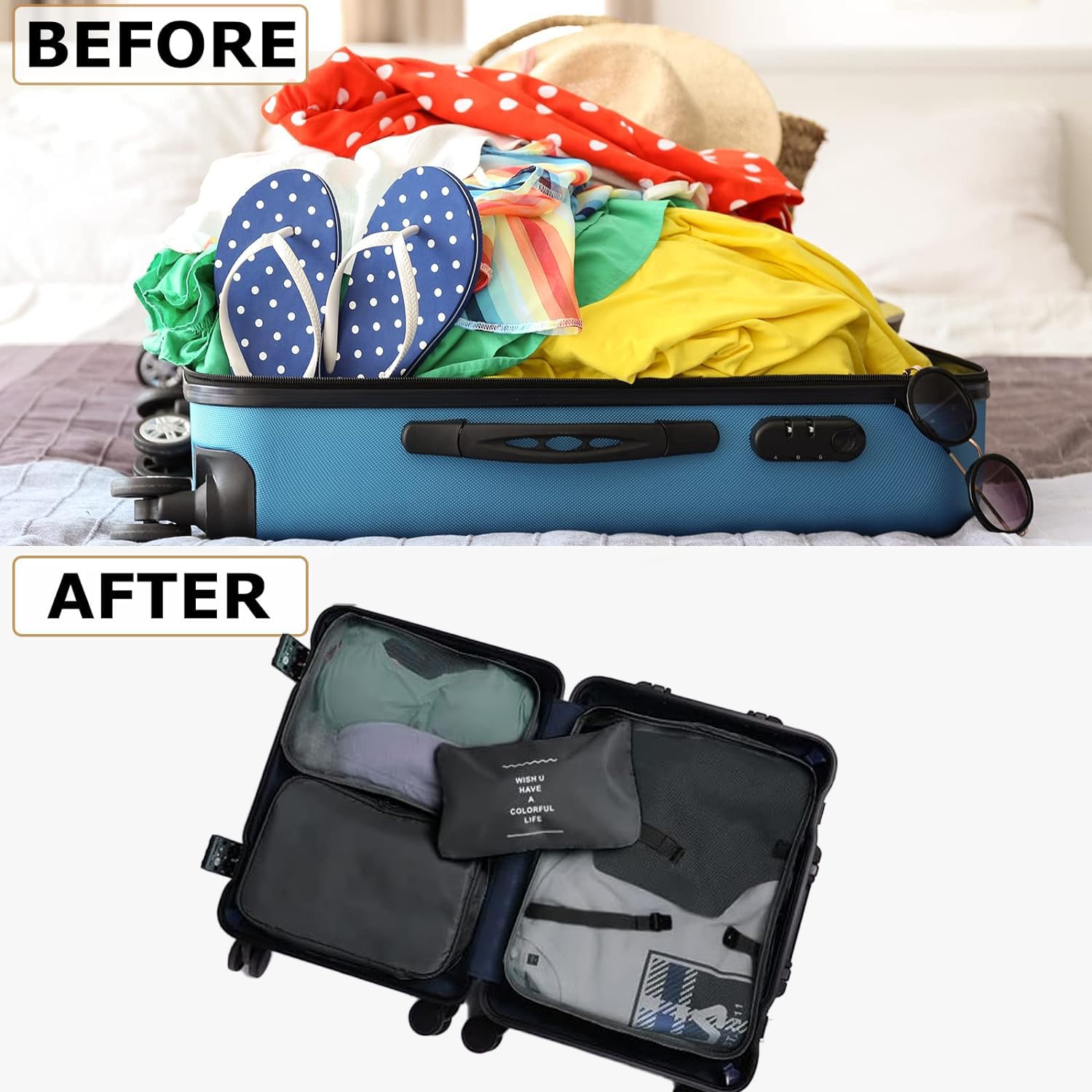 LANSKLBD 6/8 Set Packing Cubes for Suitcases Travel Luggage Packing Organizers,Travel Accessories Essentials Luggage Organizer with Shoe/Tioletry/Laundry Bag (Black, 6 set) view 5