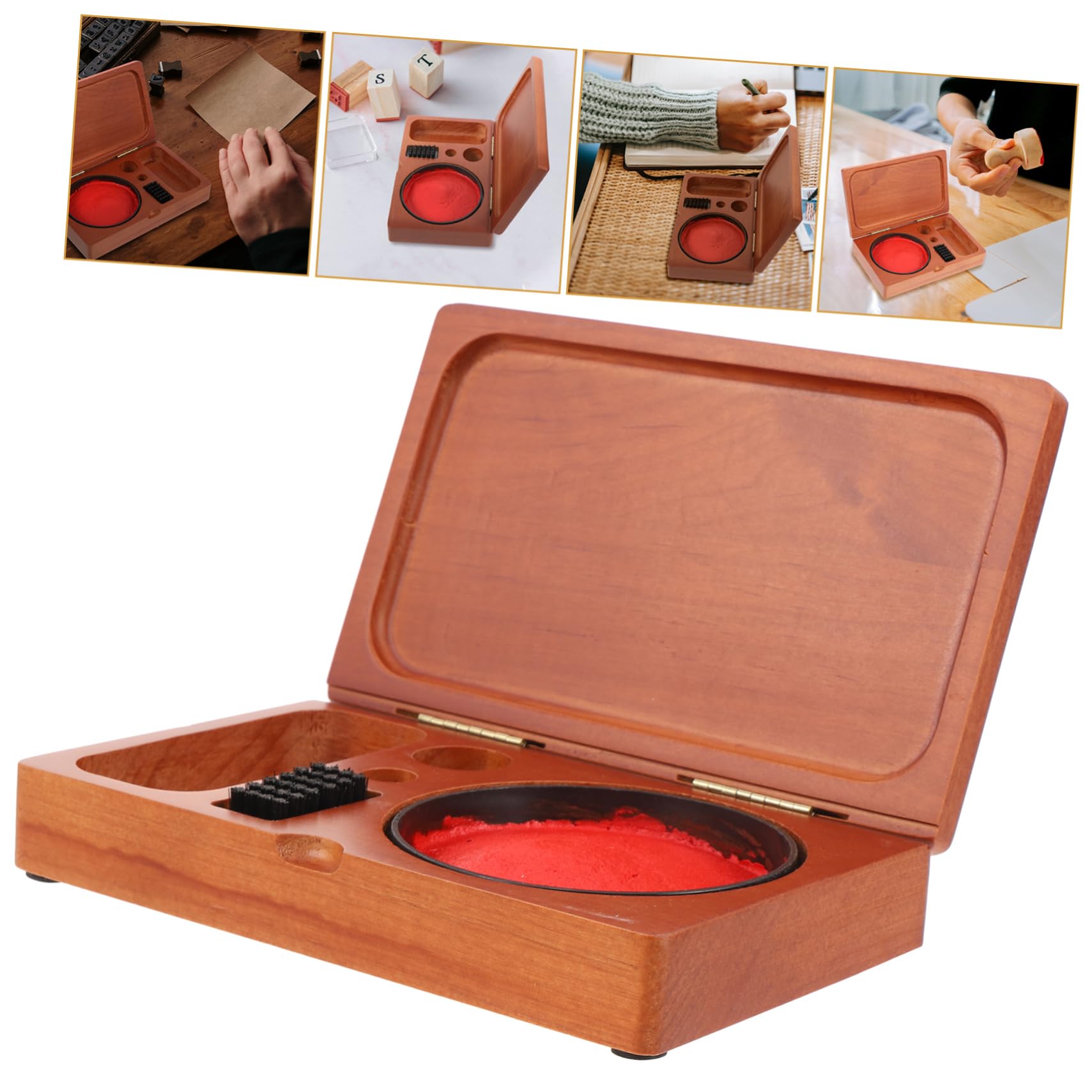 OSALADI Seal Packing Box Wooden Stamp Storage Case Ink Paste Container Calligraphy Accessory Inkpad Box Stamper Holder