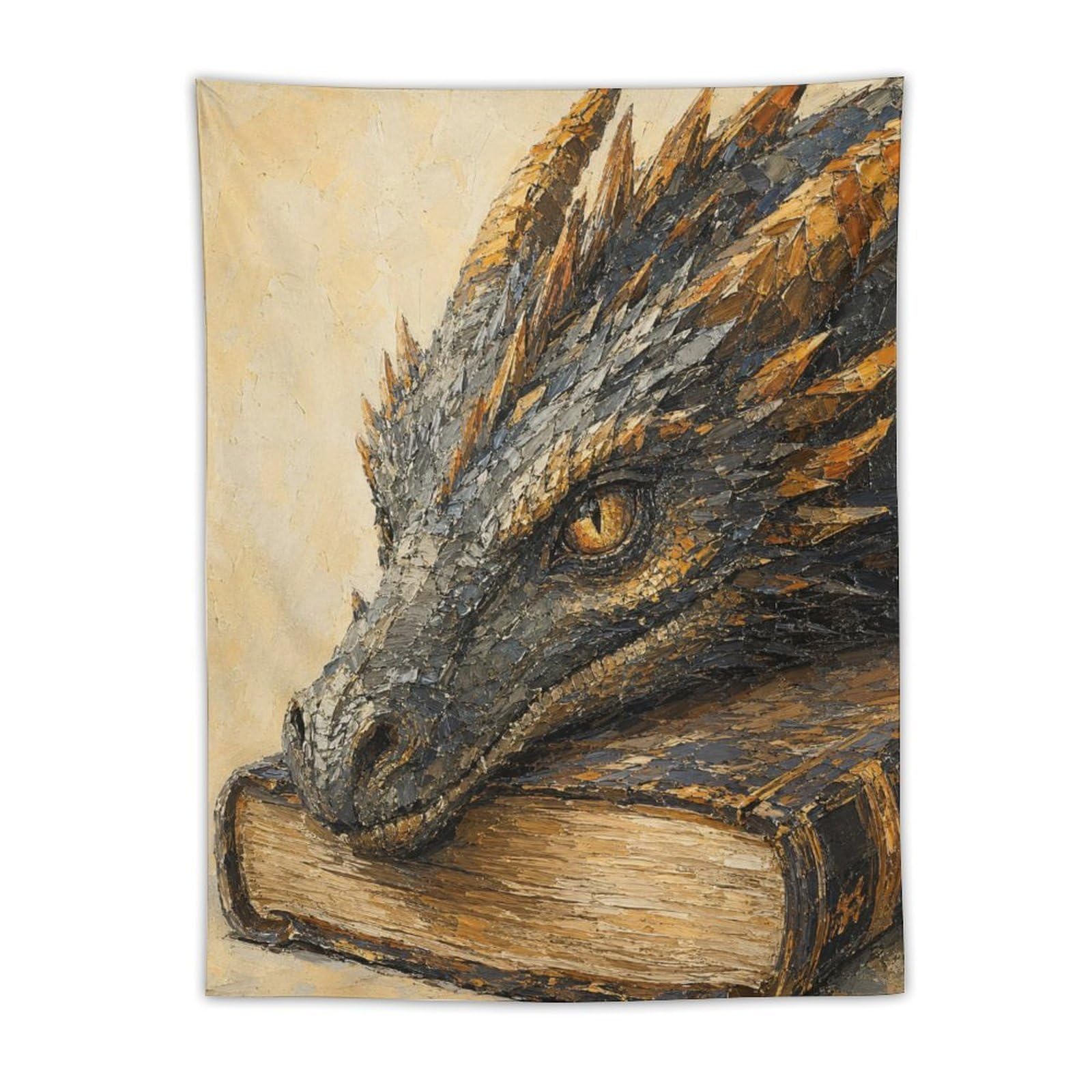 W7C8U2X3 Dragon Resting on Book Wall Tapestry, Surrealist Style, Backdrop