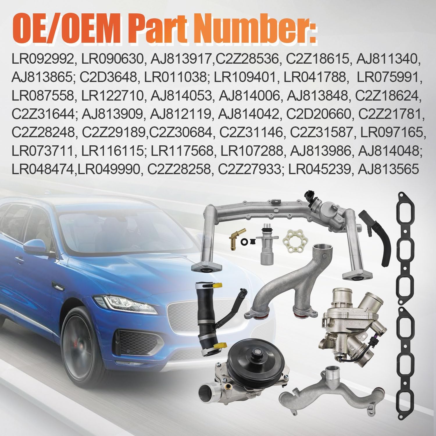 LR092992 LR090630 LR049990 Cooling System Upgrade Kit Compatible with Jaguar Land Rover 3.0L V6 2013-2021 Supercharged Engine Replace AJ813565 AJ813909 AJ812132