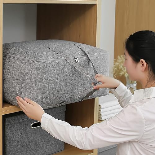 Miniatura 6 de Bolsa de almacenamiento de ropa con cremallera resistente, caja organizadora de armario, mango reforzado, plegable, gran capacidad, para edredones,