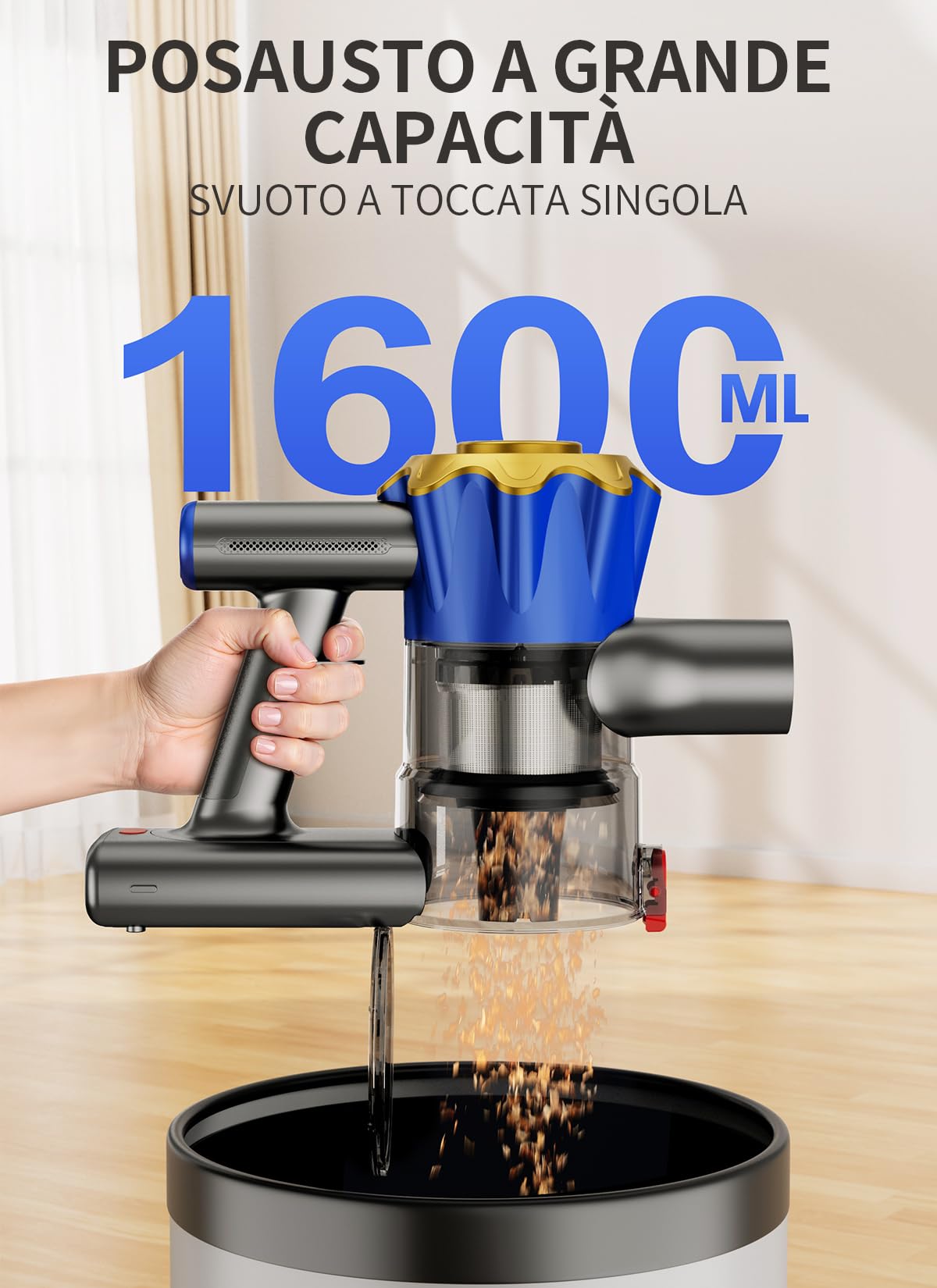 Aspirapolvere Senza Fili 40Kpa&450W, 50Mins Scopa Elettrica Senza Aspirapolvere Senza Fili Potente (Blu)