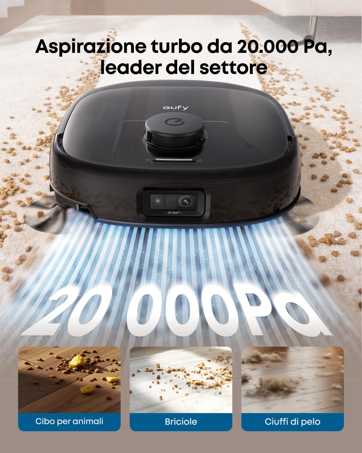 eufy Robot Aspirapolvere E25, HydroJet con Rullo Mop, 20.000 Pa Aspirazione Turbo, Robot Aspirapolvere e Lavapavimenti 2-in-1, Pulizia Angoli e Bordi, Anti-Groviglio, Evitamento Ostacoli AI, Nero