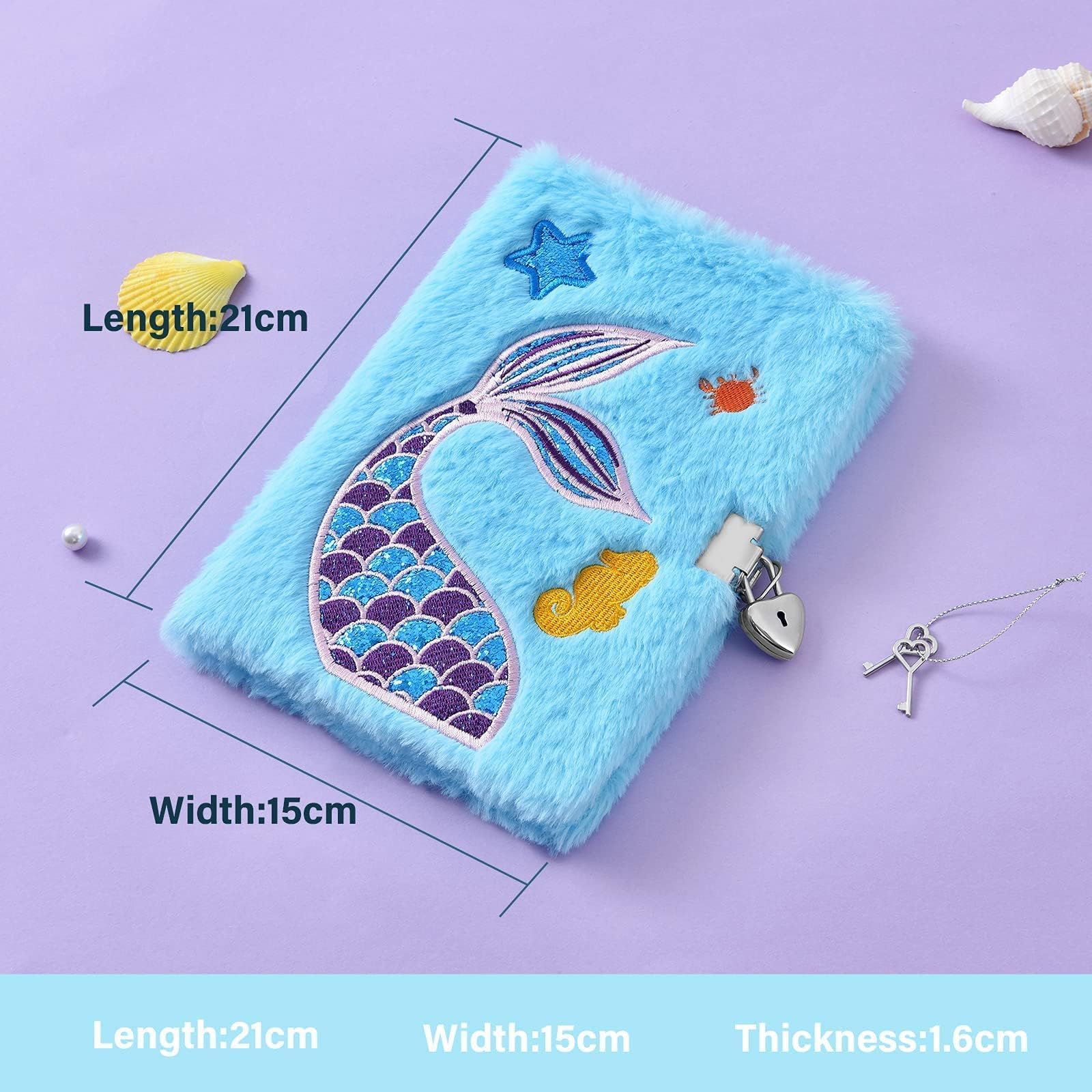 Carnet De Notes A5 Peluche Sirène - Couverture Rigide à Paillettes Et Broderie - Journal Intime Fille, Cadeau Enfant