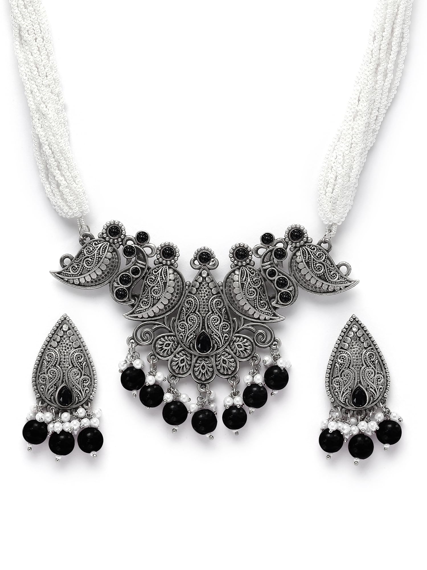 Karatcart Black Beads Oxidised Silver Jaipuri Choker Necklace Set for Women (B0CH18GMKL) Amazon Price History, Amazon Price Tracker