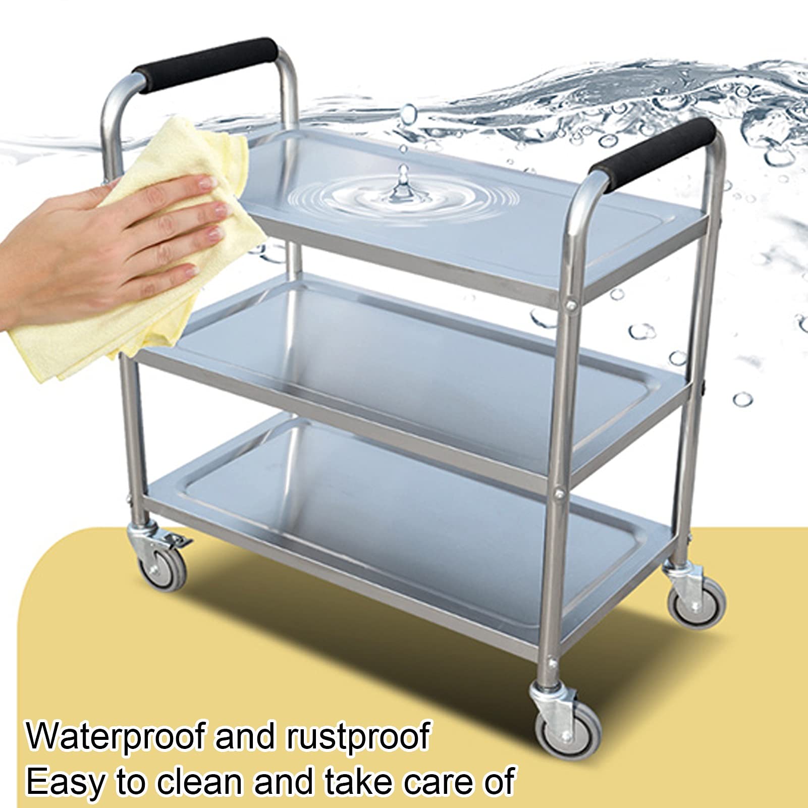 Carrello di servizio in acciaio inox con vassoio rimovibile a 2/3 livelli con ruote bloccabili, 3 livelli - 90 x 50 x 90 cm 2 livelli - 85 x 45 x 90 cm Cucina e sala da pranzo Utili