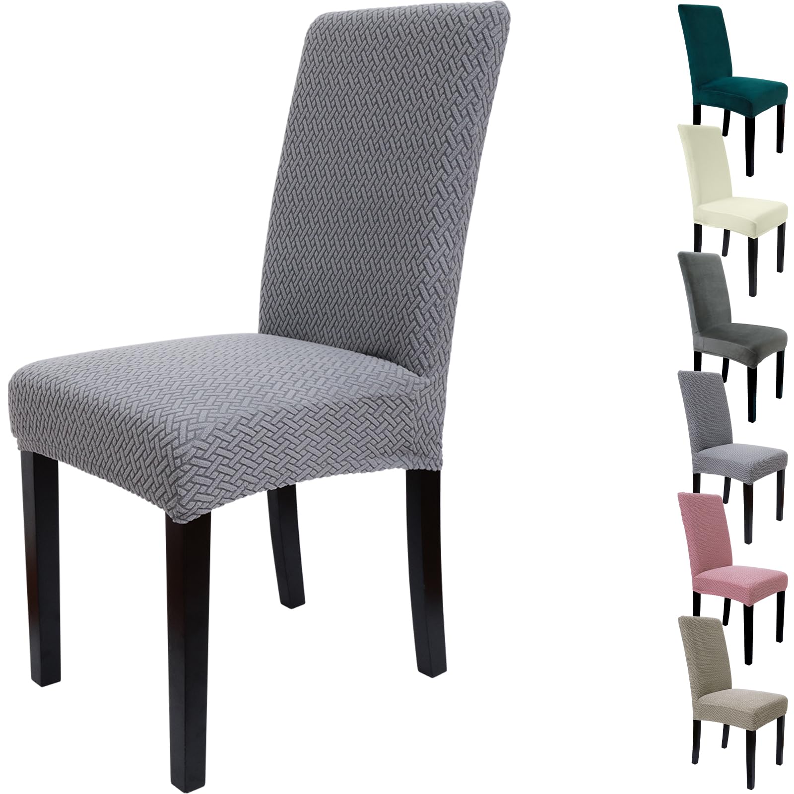 Zindoo Dining Chair Covers Set of 6, Stretch Dining Chair Protector Slipcovers Jacquard
