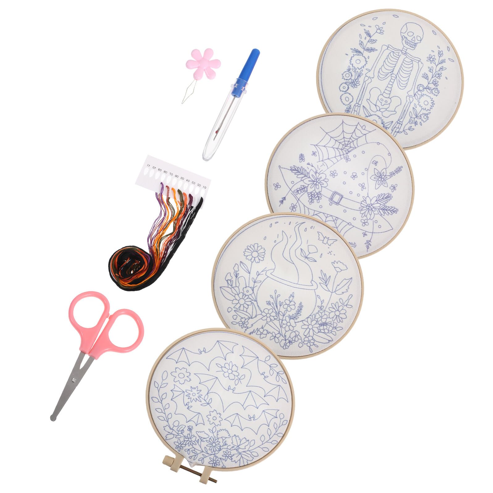 LIFKOME Kit Ricamo Halloween per Principianti con Tela Stampata Ago Punch Fili Colorati Set DIY Punto Croce per Adulti Attività Creativa e Relax per Feste e Decorazioni