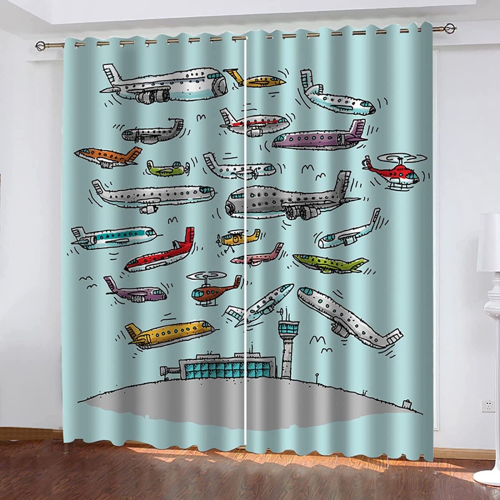 HATEGE Cartoon Airplane Curtains for Bedroom 65 Drop 3D Printed Boy Girl Blackout Curtains Soft Thermal Insulated Eyelet Curtain for Living Room, 2 Panels 29.5x65 Inch (WxL)